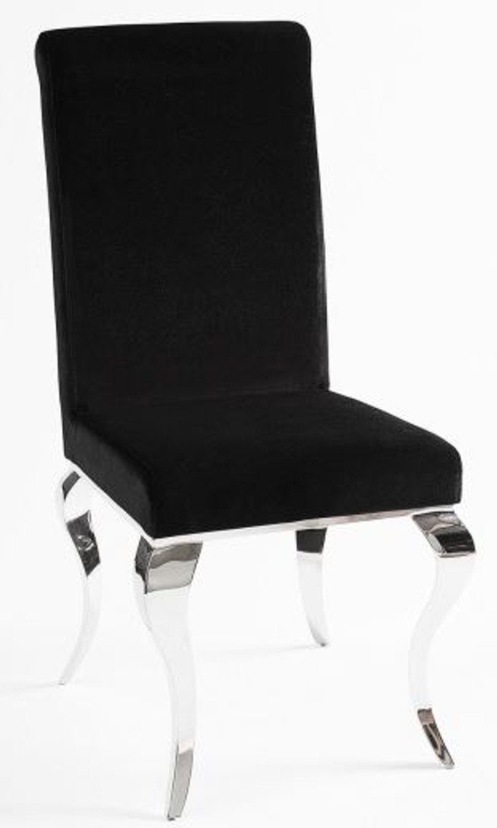 Casa Padrino Esszimmerstuhl Luxus Esszimmer Stuhl Schwarz / Silber - Designer Stuhl - Luxus Qualität - Modern Barock