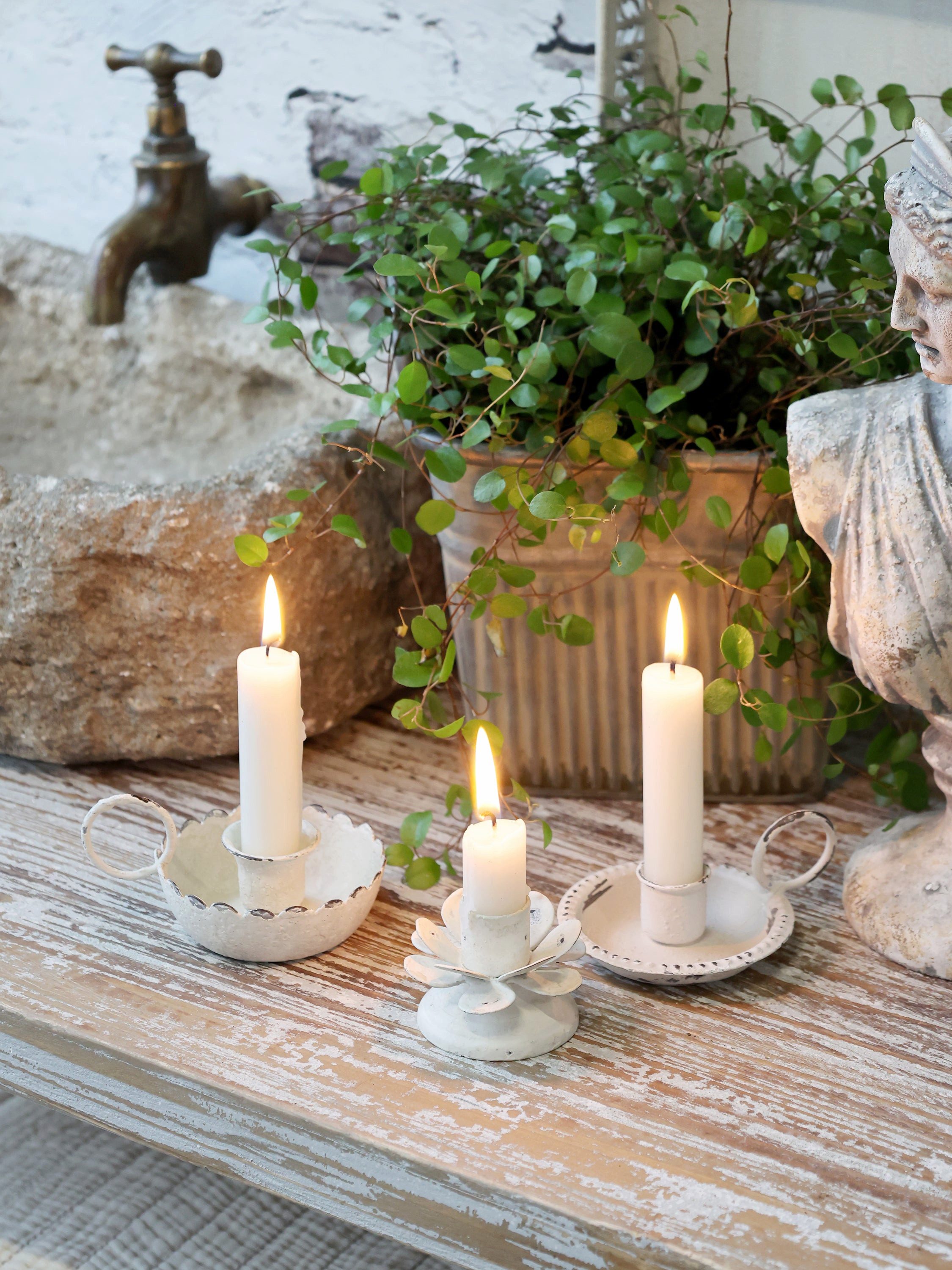 Chic Antique Kerzenständer Chic Antique Kammerleuchter mit Perlkante Antique Creme