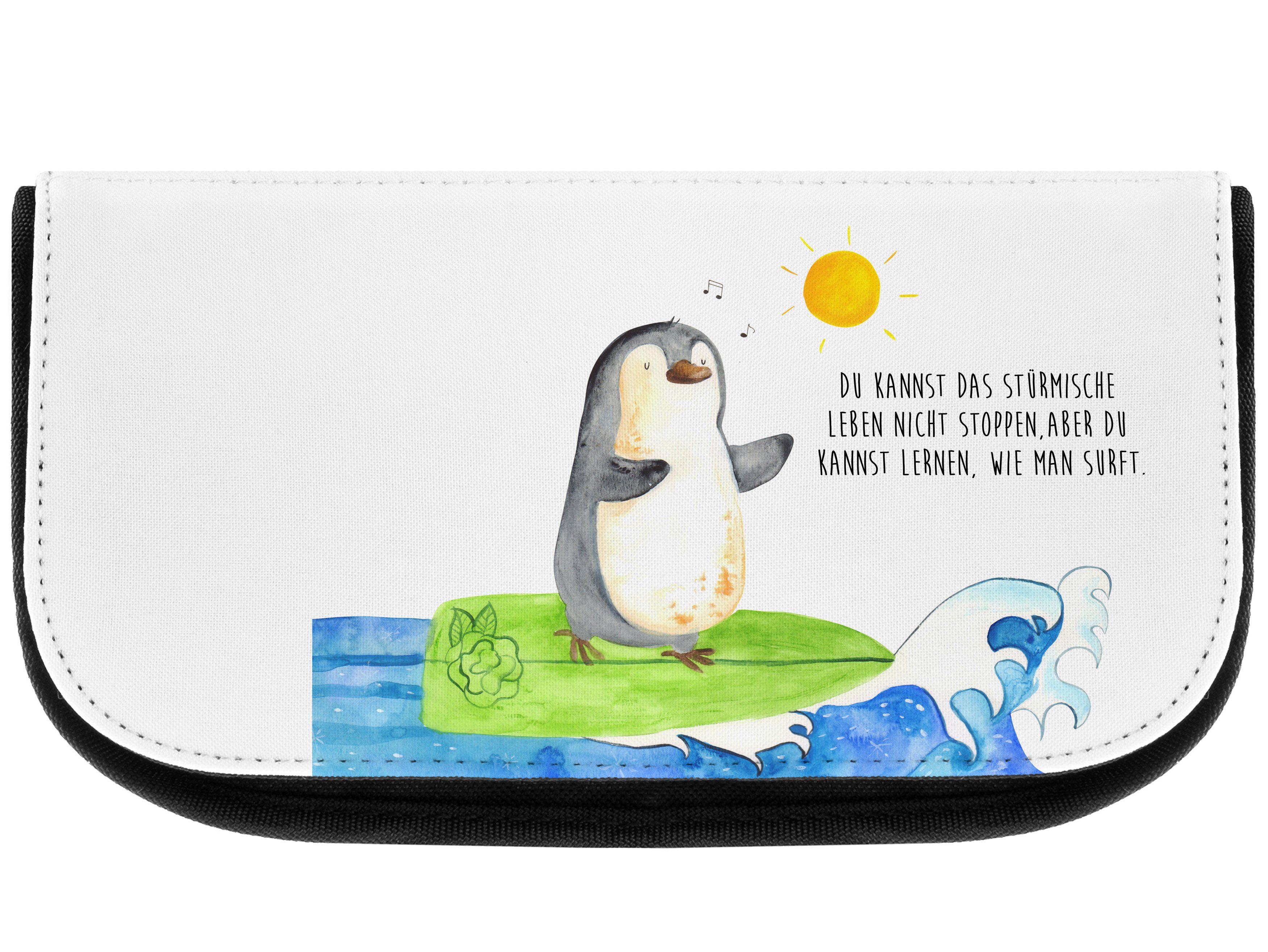 Mr. & Mrs. Panda Kosmetiktasche Pinguin Surfer - Weiß - Geschenk, Kulturtasche, surfen, optimistisch, (1-tlg)