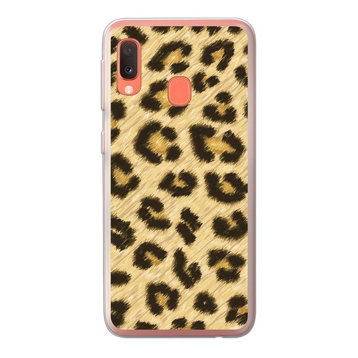 MuchoWow Handyhülle Eine Nahaufnahme eines illustrierten Leopardenfells Handyhülle Samsung Galaxy A20e Smartphone-Bumper Print Handy