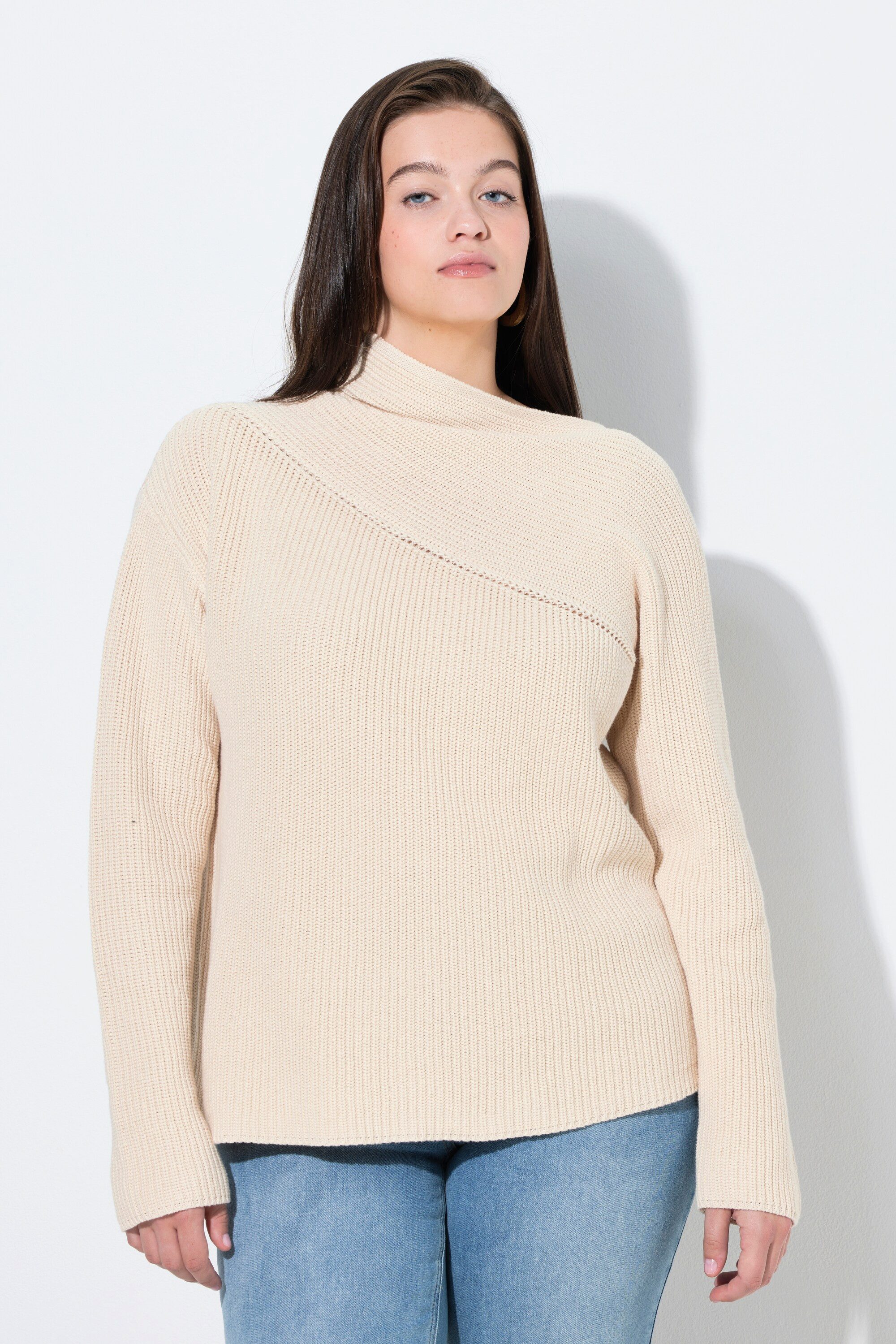 Strickpullover Pullover Struktur Schalkragen Langarm Biobaumwolle