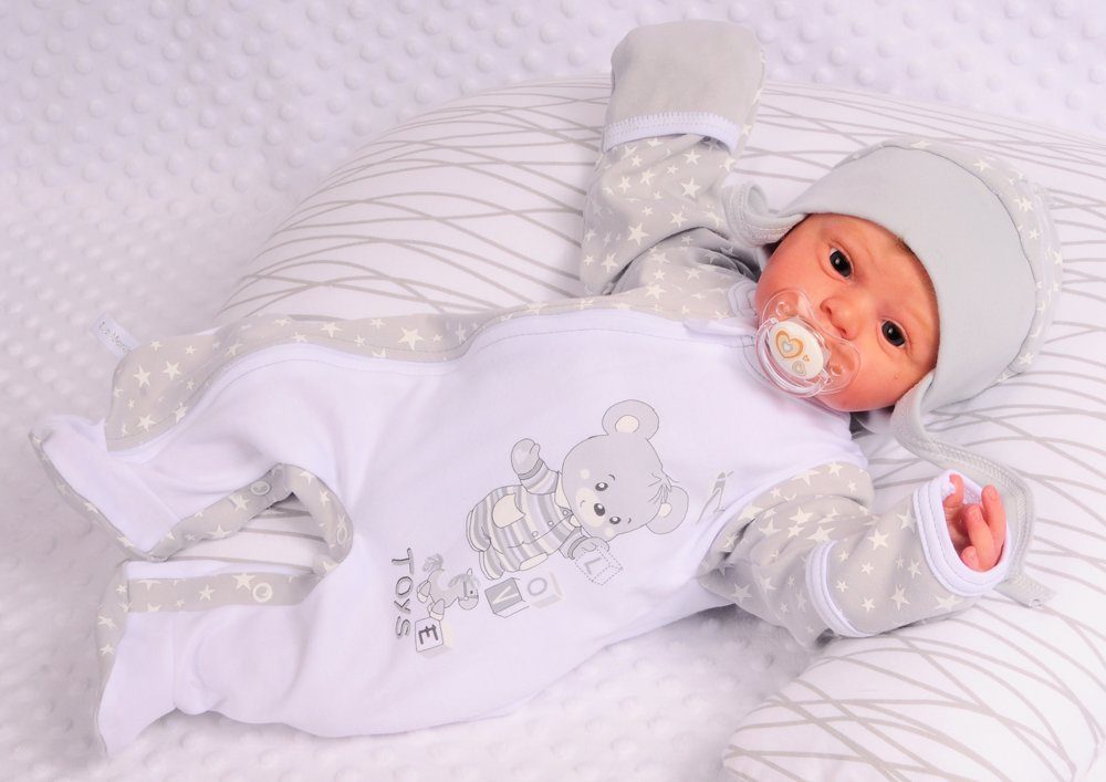 La Bortini und Strampler Set mit Baby Overall Schlafanzug Strampler Kratzschutz Mütze