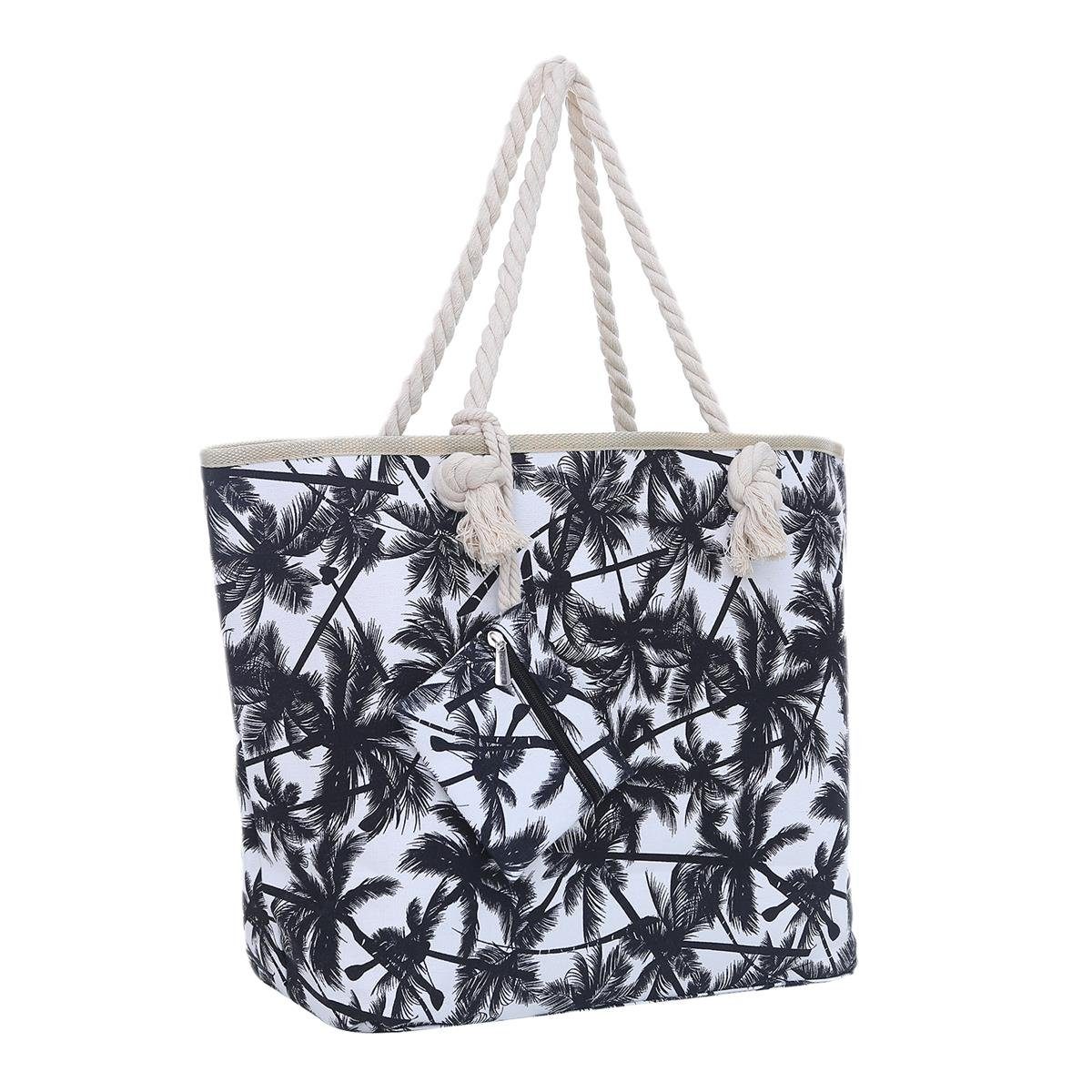 DonDon Strandtasche Shopper Schultertasche Beach Style (2-tlg), Große Strandtasche, mit Reißverschluss, tolle Motive weiß-Schwarz