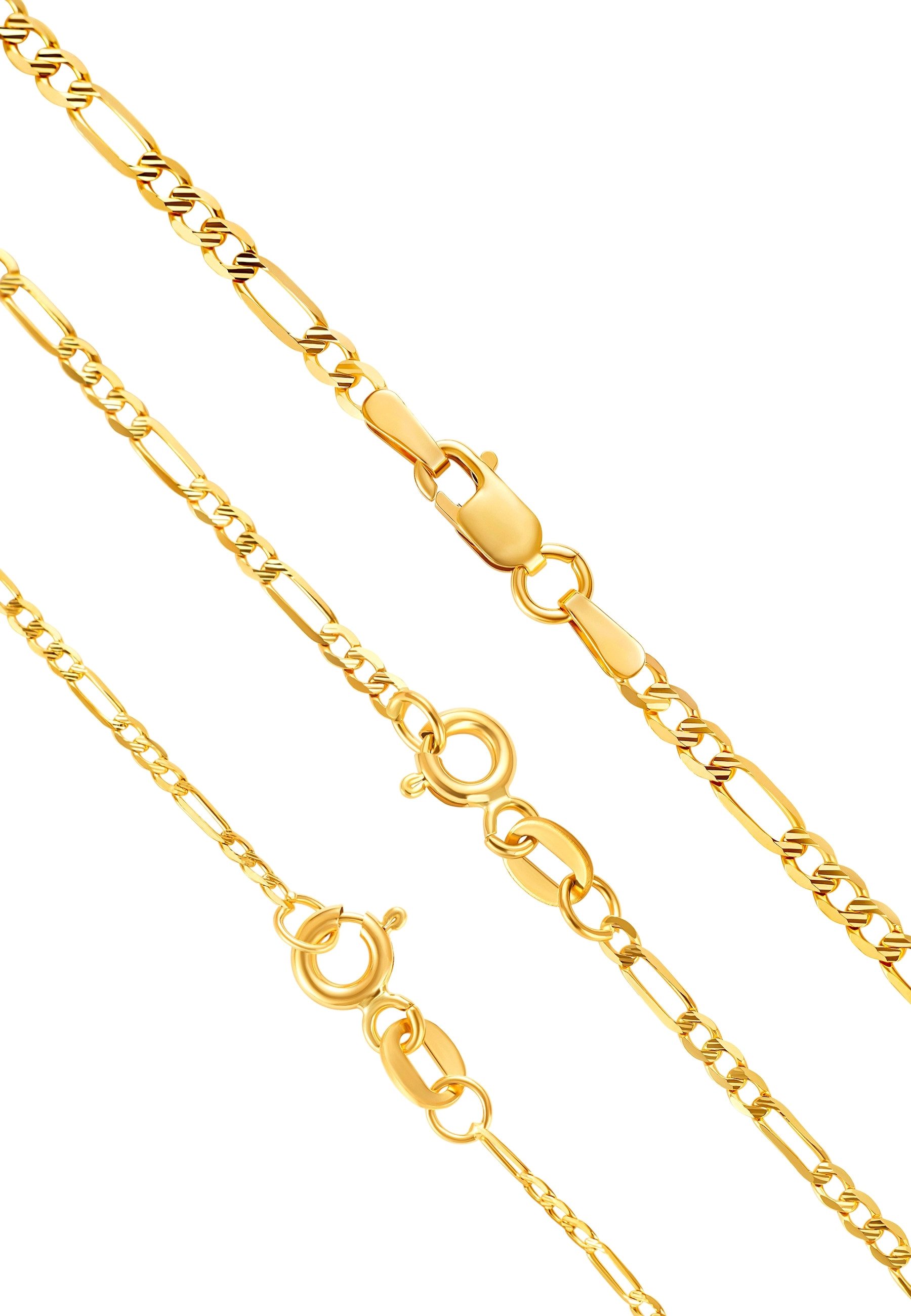 ENGELSINN Gliederkette Goldkette 14 Karat Gold Figaro-Dia-Cut Stil 585 Echtgold, 45cm-55cm Halskette