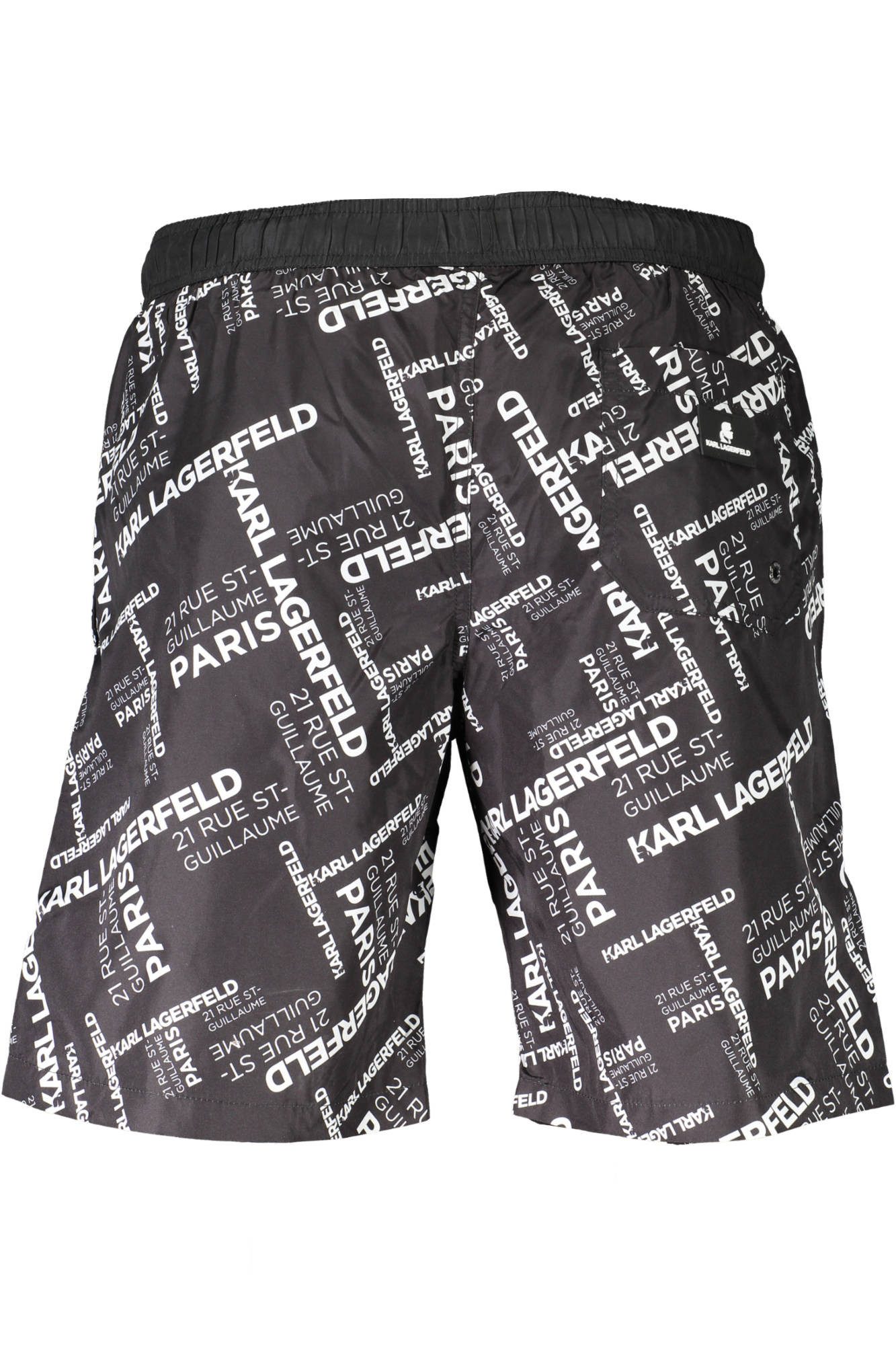 KARL LAGERFELD Badeshorts Elegante Schwarze Badeboxershorts mit Taschen und Kontrastdetails.