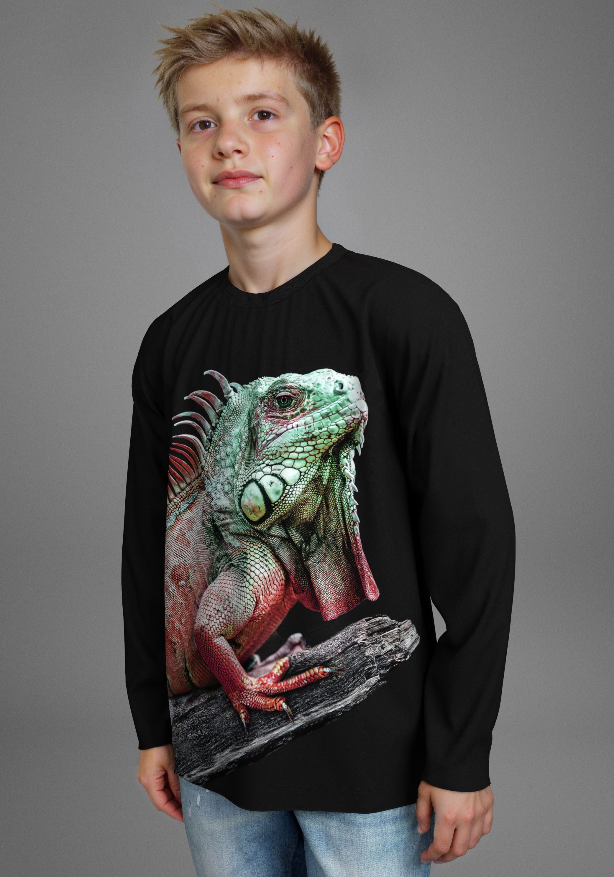 KIDSWORLD Langarmshirt GECKO, Fotoprint Shirt mit Fotodruck, Gecko. Reduzierter Preis € 13,99. Unverbindliche Preisempfehlung € 16,99, (€ 13,99 pro 1 Stk)