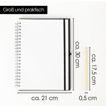 OfficeTree Skizzenbuch OfficeTree Skizzenbuch A4 hoch mit Verschluss, Stift und Stiftehalter, 96 Seiten 48 Blätter - Sketchbook 200g - Weißes Blanko Papier