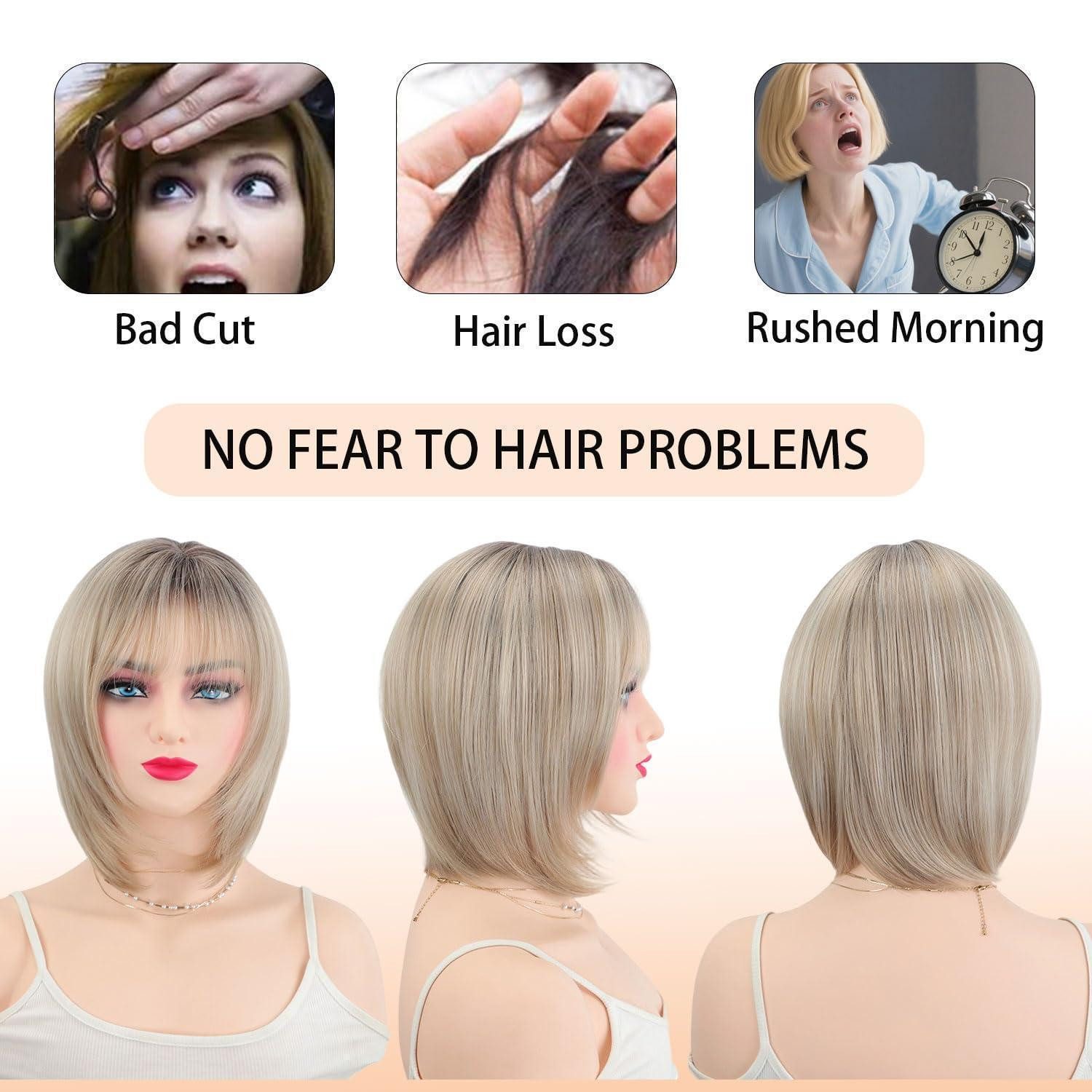LuxusKollektion Kunsthaarperücke Perücke Damen Bob Pony Graabdeckung Mama Kurz Ombre Light Blonde