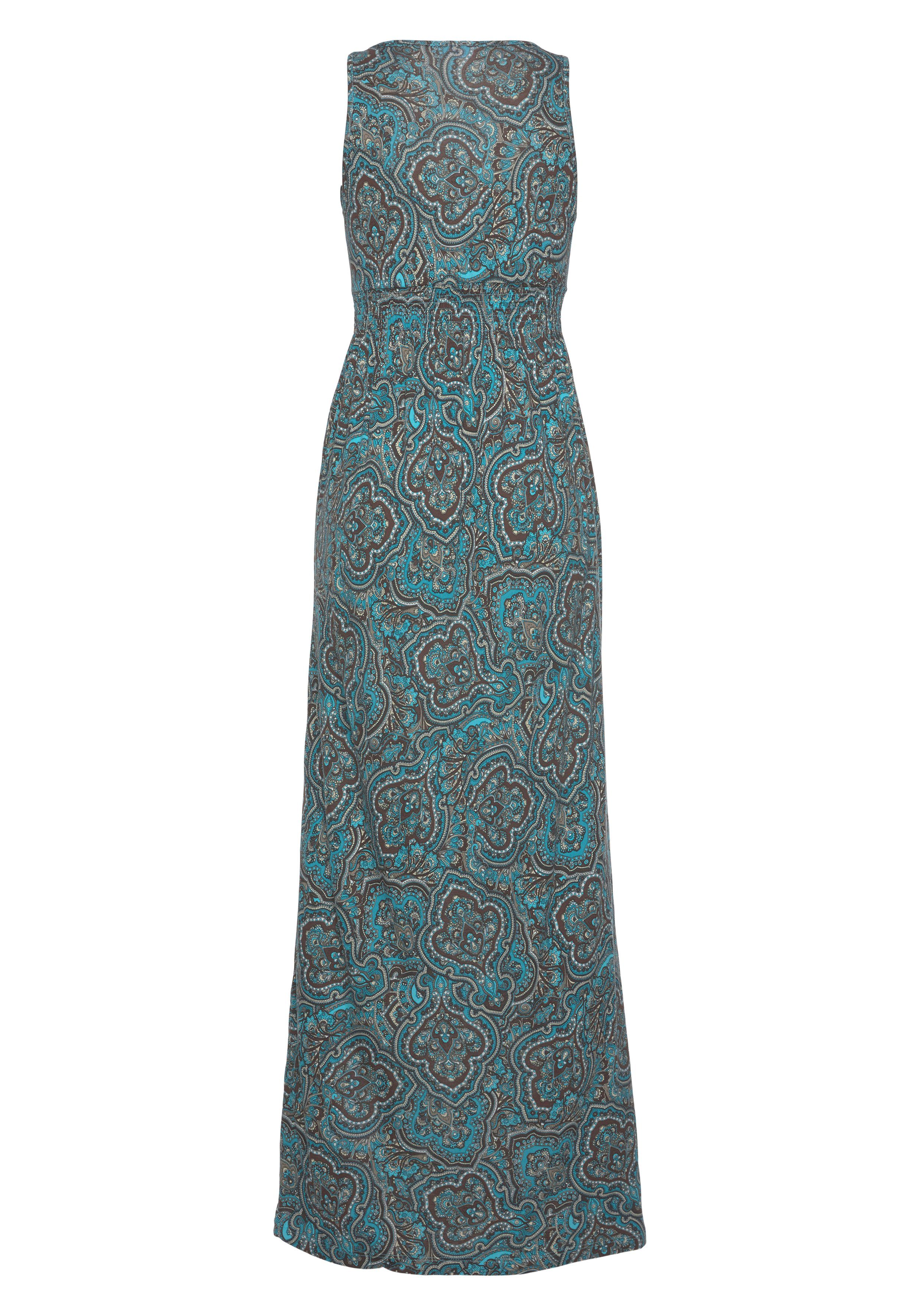 LASCANA Maxikleid mit verstellbarem Ausschnitt und gesmokter Taille, Jerseykleid Sommerkleid, Strandkleid, Viskosekleid, Boho-Kleid mit Paisleymuster – Bild 4 von 5