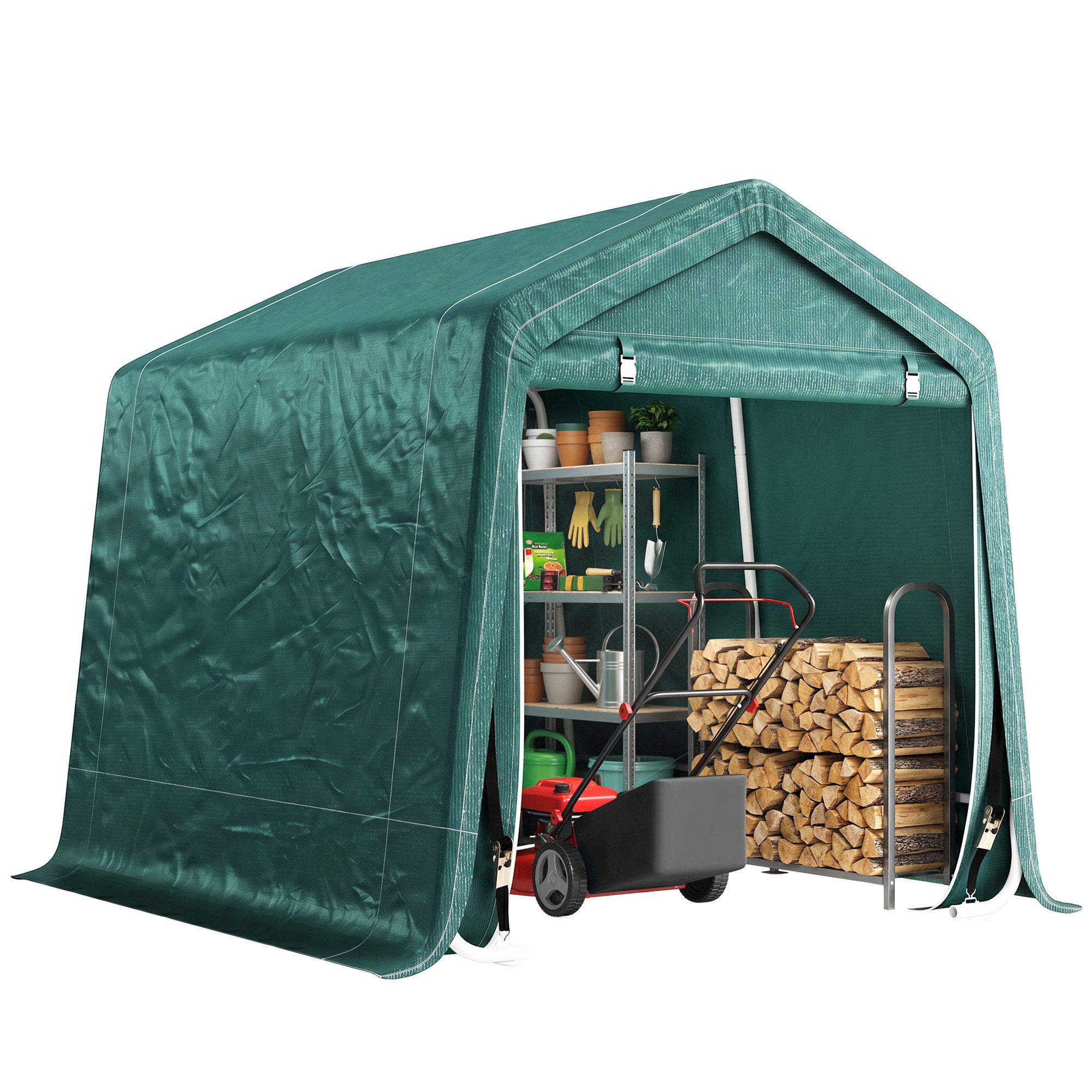 MC Star Gerätehaus Motorradgarage für den Außenbereich, 2,4 x 2 m, (Werkzeuggarage-Zelt aus Metall und PE-Gewebe, für Motorräder und Fahrräder, Grün)
