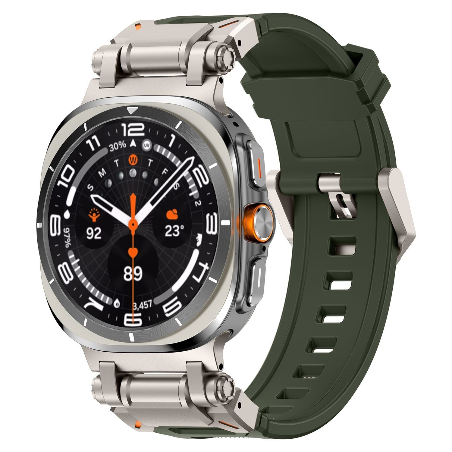 Wigento Smartwatch-Armband Für Samsung Galaxy Watch Ultra 47mm Silikon Titanlegierung Band Grün, Silikonarmband mit Titanlegierung-Schnellverschluss