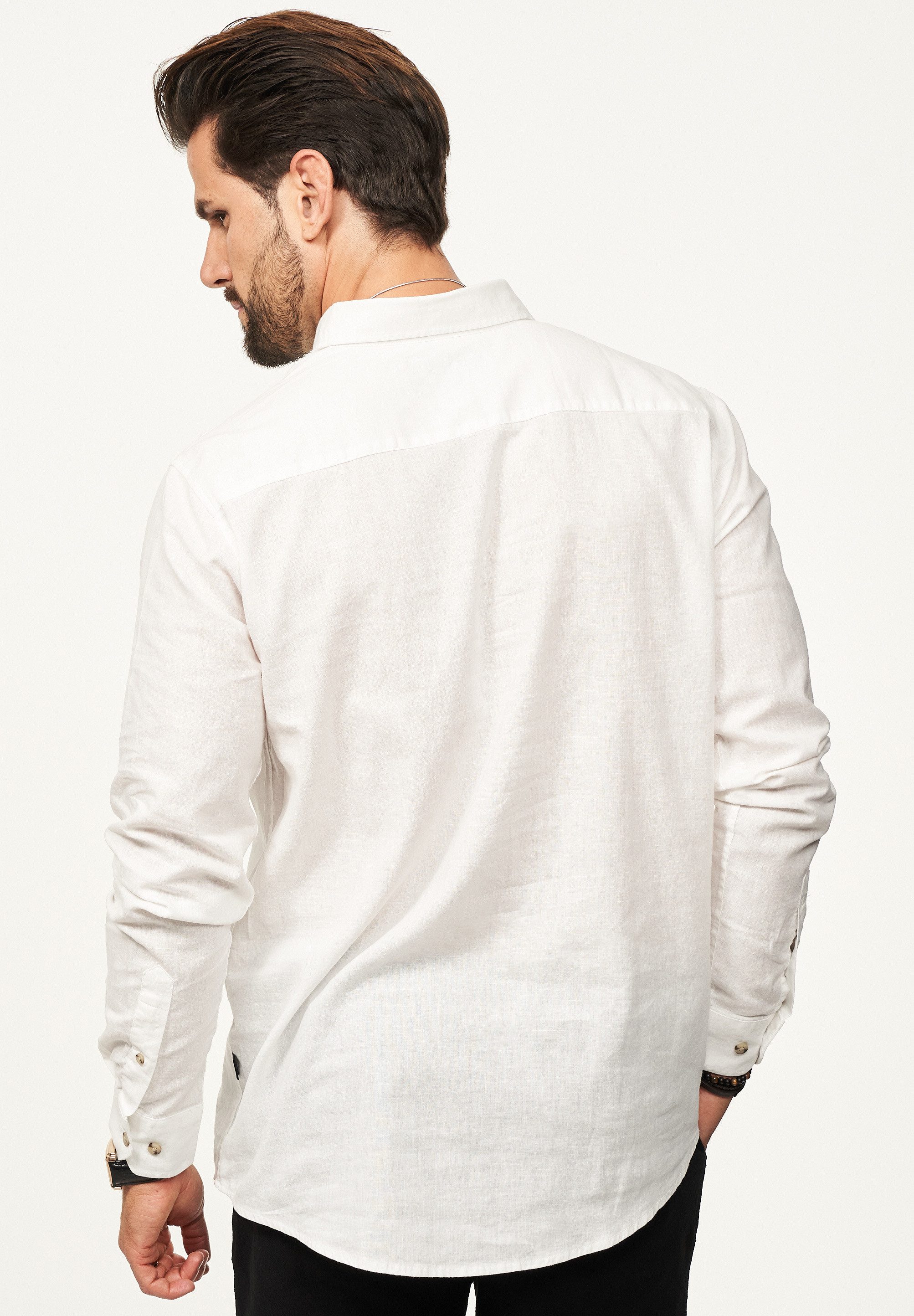 behype Langarmhemd aus Leinen im Regular-Fit Sommerhemd Herren Leinenhemd Freizeithemd mit Button-Down-Kragen