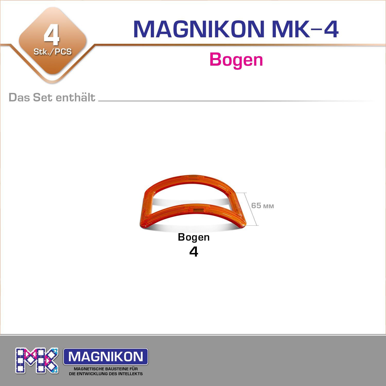 MAGNIKON Magnetspiel Bauklötze Erweiterung seltene Teile Magnetische Bausteine Magnetspielbausteine, (Zusatzset Magnetbausteine, 4 St., Bausteine), stabile Baumodelle