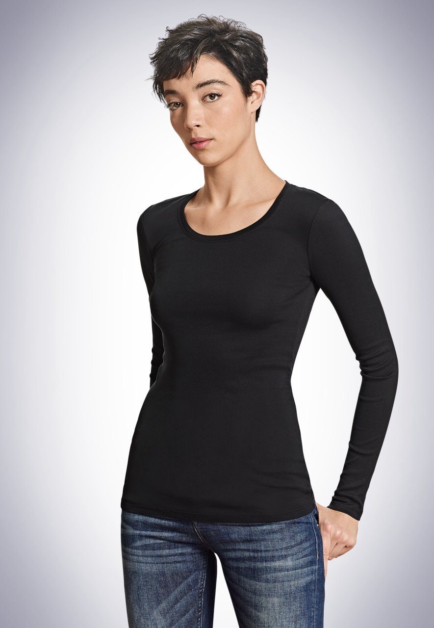 SCHIESSER REVIVAL Longshirt Berta Black Rund-Hals-Ausschnitt reiner Baumwoll-Qualität In mit