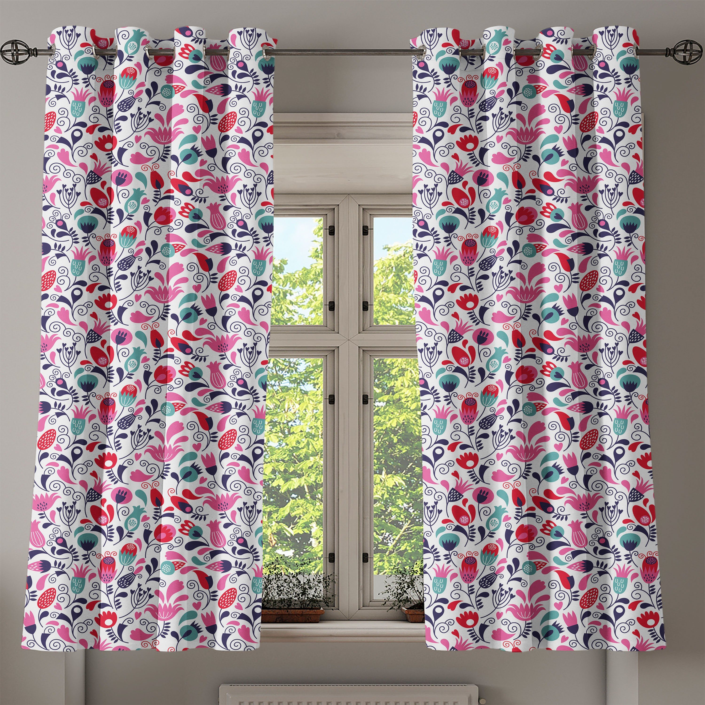 Art 2-Panel-Fenstervorhänge Wohnzimmer, Schlafzimmer Aufwändige Gardine Blumen Dekorative Abakuhaus, Tulip Strudel für