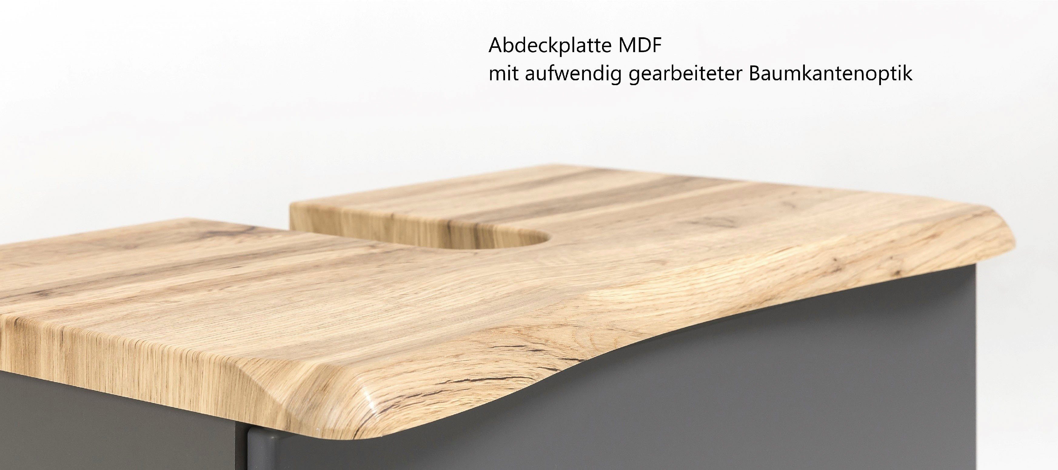 | Abdeckplatte MÖBEL Schrank, Waschbeckenunterschrank graphit Stubach mattgrau mit Baumkante, HELD cm 60 Breite Bad