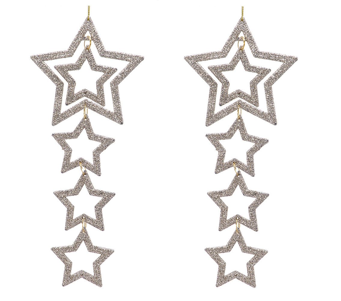 Kaemingk Christbaumschmuck, Christbaumschmuck Kunststoff Glitzer Sterne 15cm champagner, 2er Set