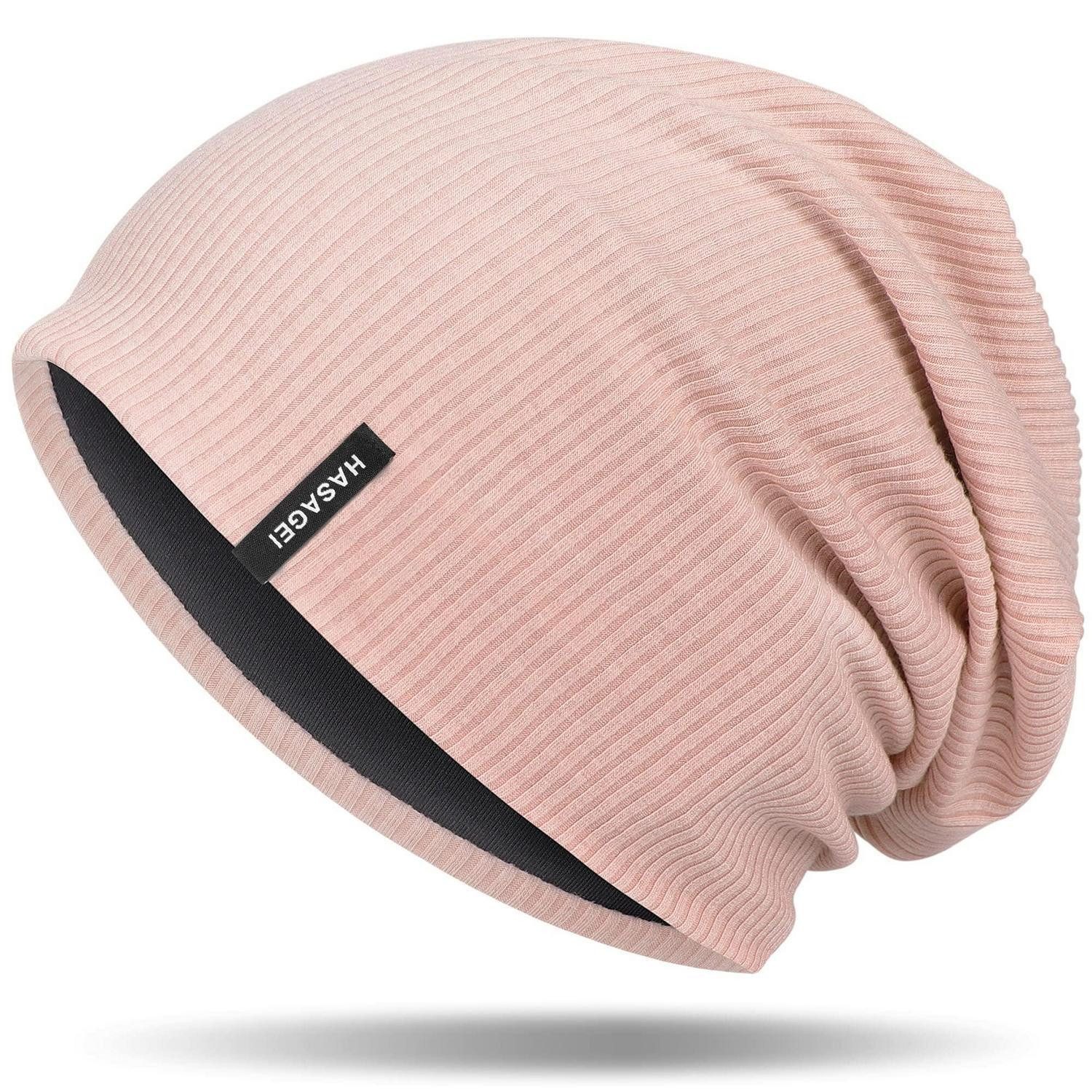 Beanie Mütze Herren Damen Slouch Beanie Jersey Winter Frühling Rosa