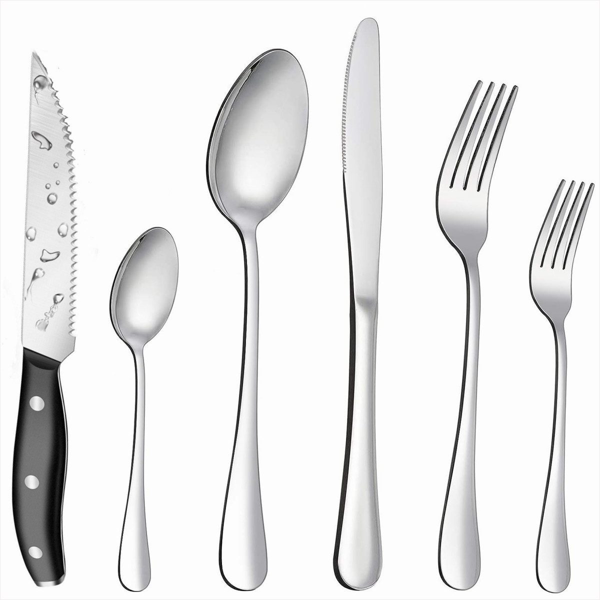 KingLux Besteck-Set 36Tlg.Edelstahl Essbesteck-set mit Steakmesser Gabel Messer Löffel (36-tlg), 6 Personen, Edelstahl
