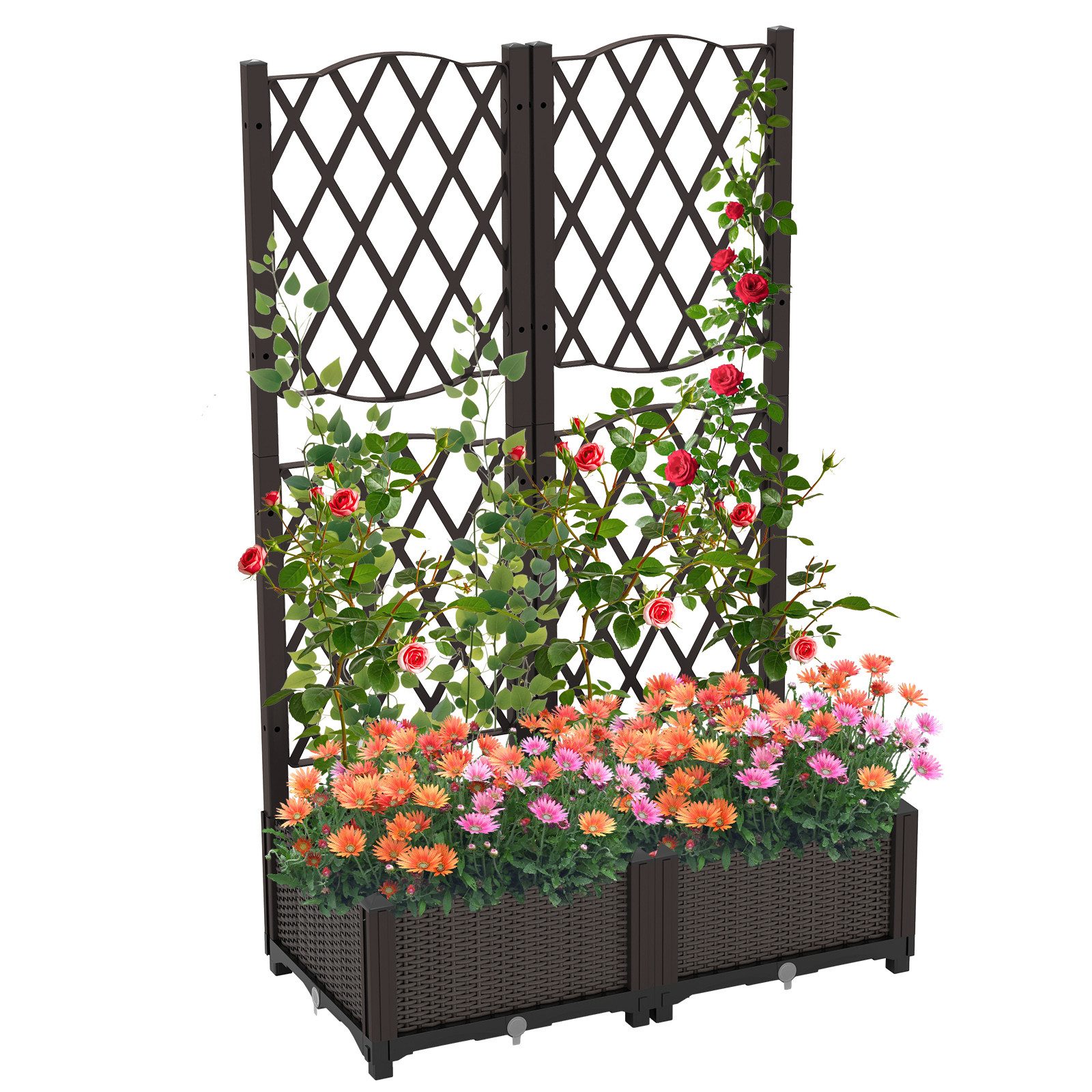 COSTWAY Blumenkasten, mit Rankgitter, Hochbeet mit Spalier, 80x40x122 cm