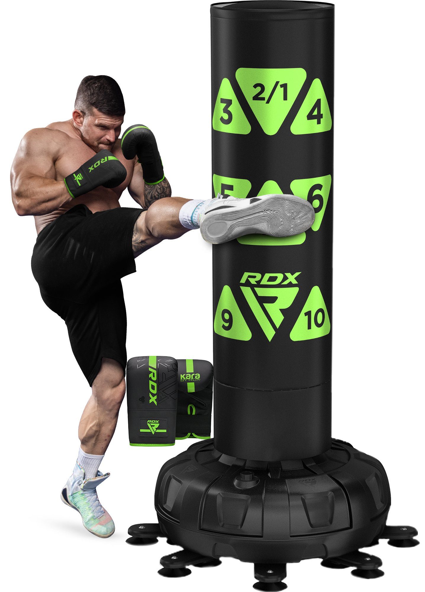 RDX Sports Boxsack RDX Boxsack mit Handschuhen, 6FT Freistehend Kickboxen MMA Fitness GREEN