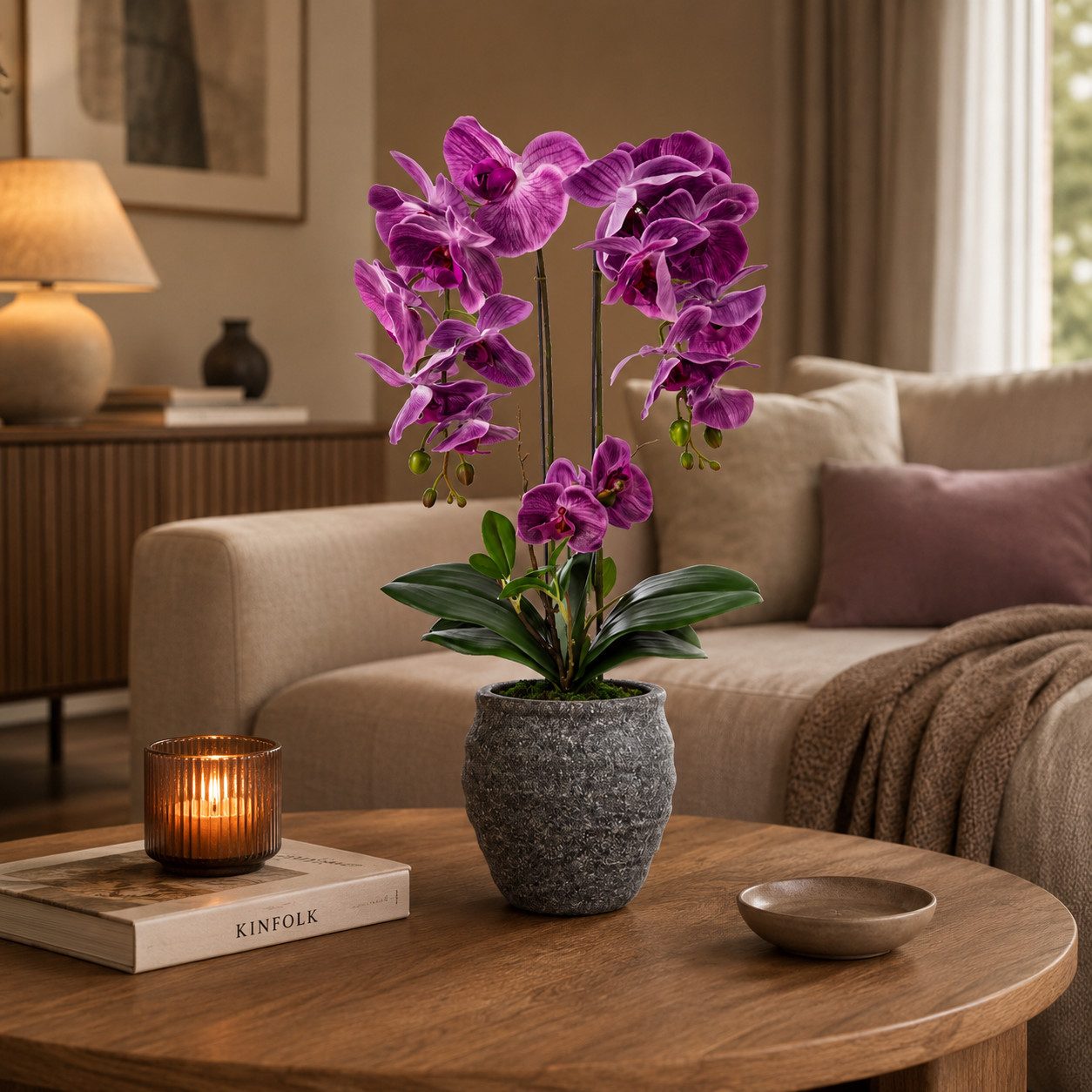 Kunstorchidee PASCH® Orchidee künstlich wie echt (60cm) in Urban Stone Töpfen Orchidee, PASCH, Real Touch Blüten, Handgefertigter Stone Cube – Bild 5 von 5
