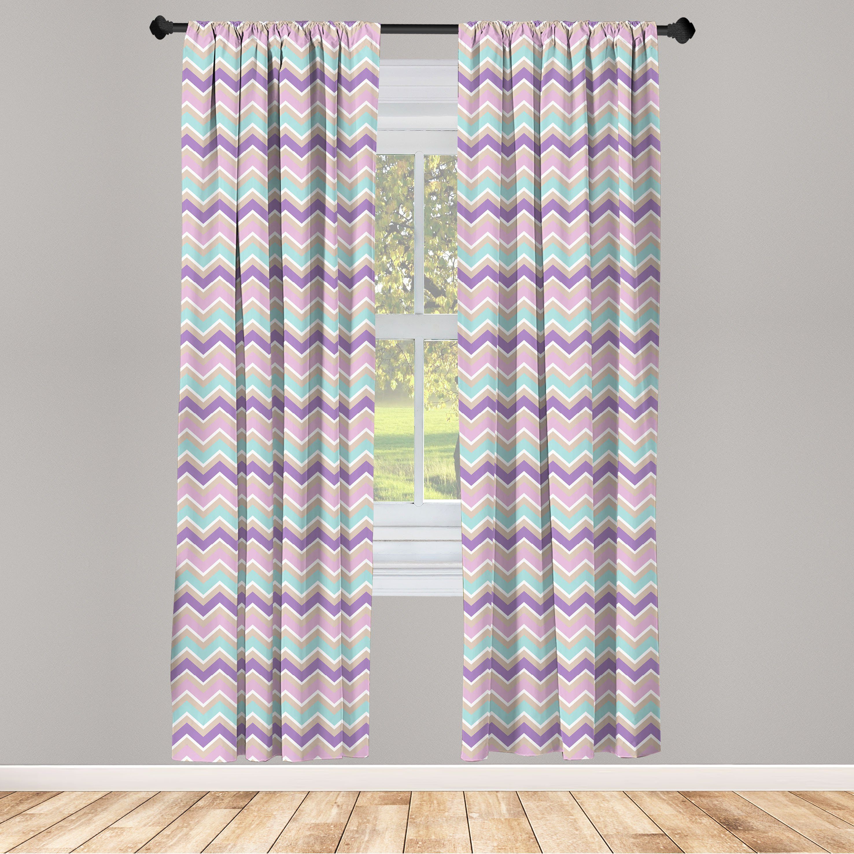 Vorhang Zigzags Winkel Dekor, Gardine Pastelltöne Wohnzimmer Microfaser, Abakuhaus, für Schlafzimmer