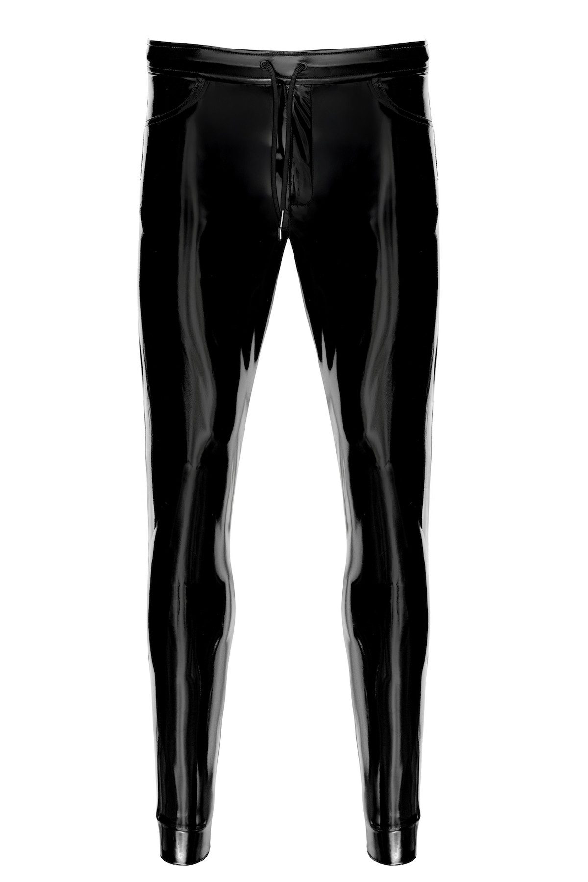Lederimitathose Schwarze lange Herren wetlook Hose mit Lack glänzend elastischer Bund