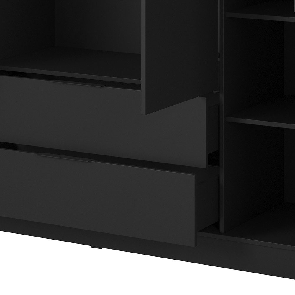Lomadox Kleiderschrank KNOCK-160 in schwarz, 4 Türen, 2 Schubkästen, 206 cm breit – Bild 2 von 5