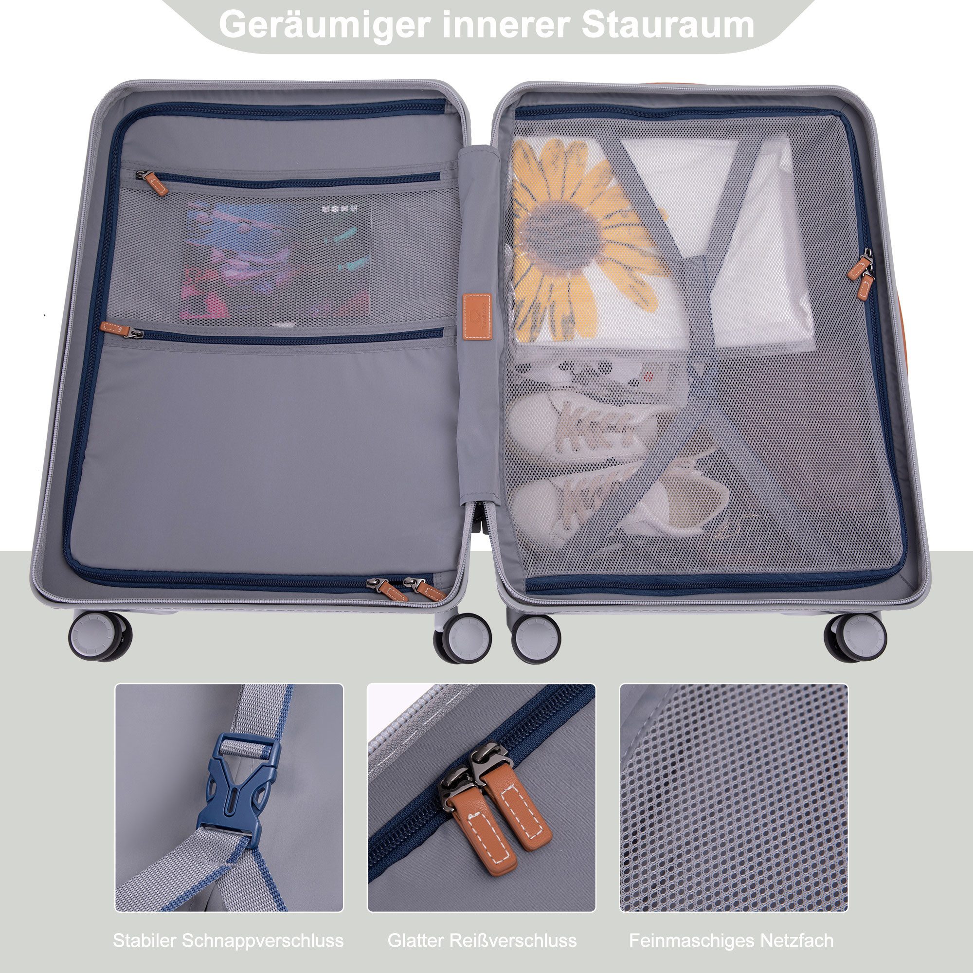 Travelhouse Hartschalen-Trolley Capri, 4 Rollen, PC Hartschale, USB + USB C Anschluss, Rollenbremse – Bild 3 von 5