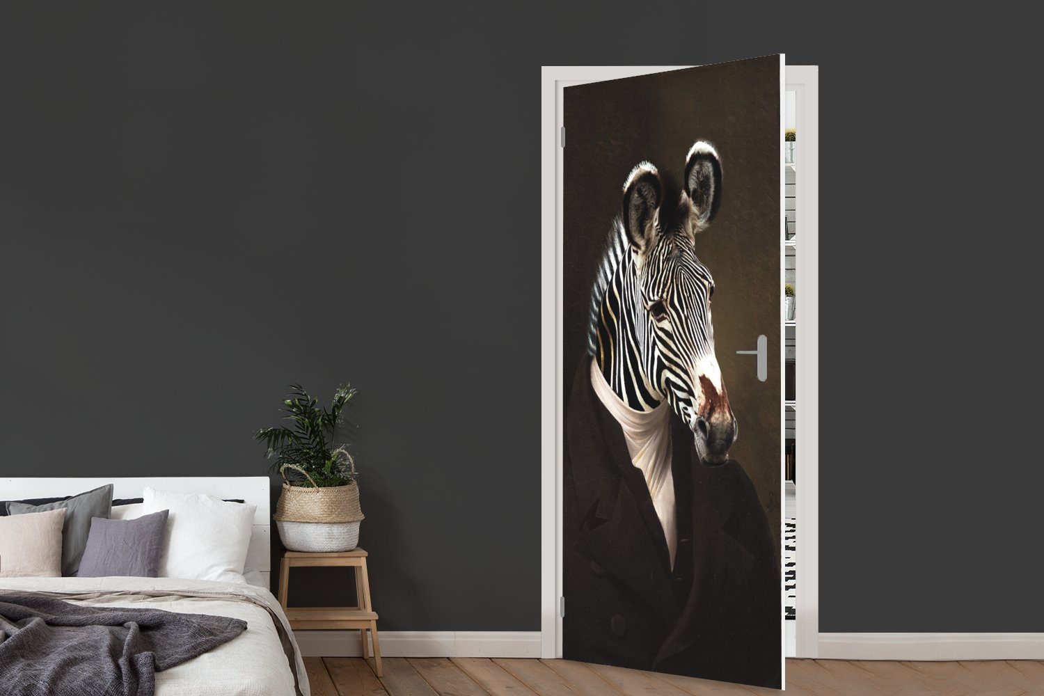 MuchoWow - Kunst Fototapete Türtapete Zebra cm Matt, (1 75x205 - Tür, bedruckt, Türaufkleber, für St), Tierkopf,