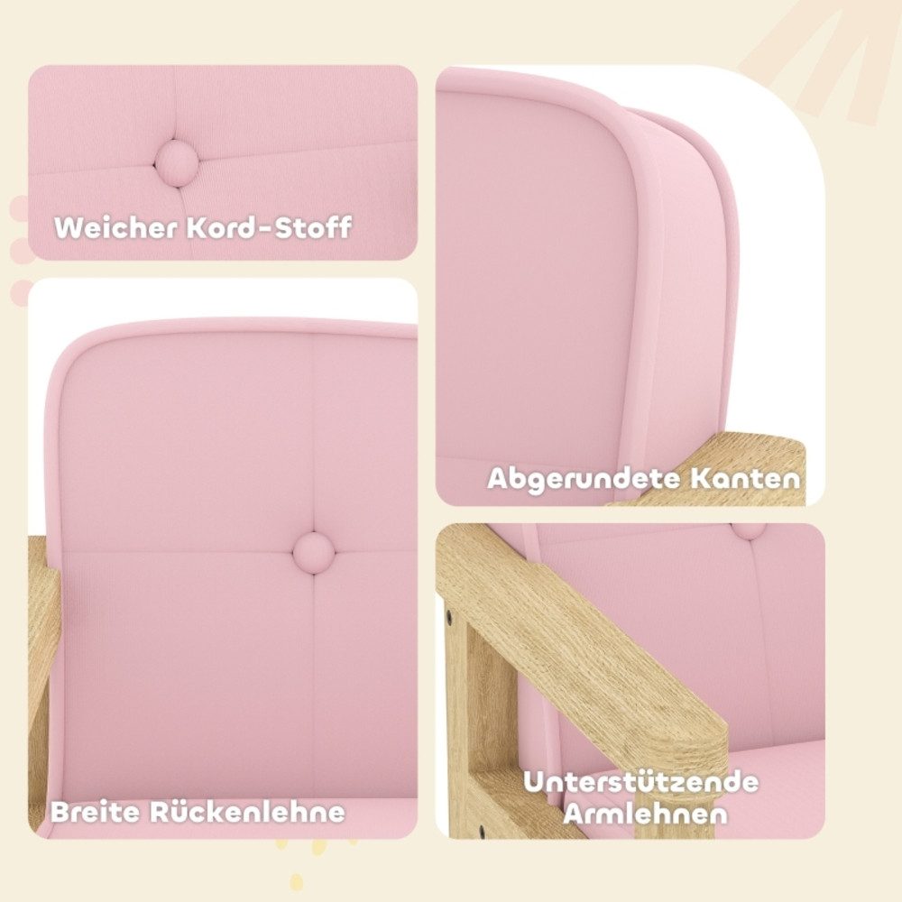 REDOM Kindersessel Rosa Kindersessel 46,5x44x45 cm mit Holzgestell & weichem Cordbezug (Packung, 1-St., Gepolsterter Sessel für Kinder im Vor- & Grundschulalter), Ideal als Lesesessel & Entspannungssitz im Spielbereich
