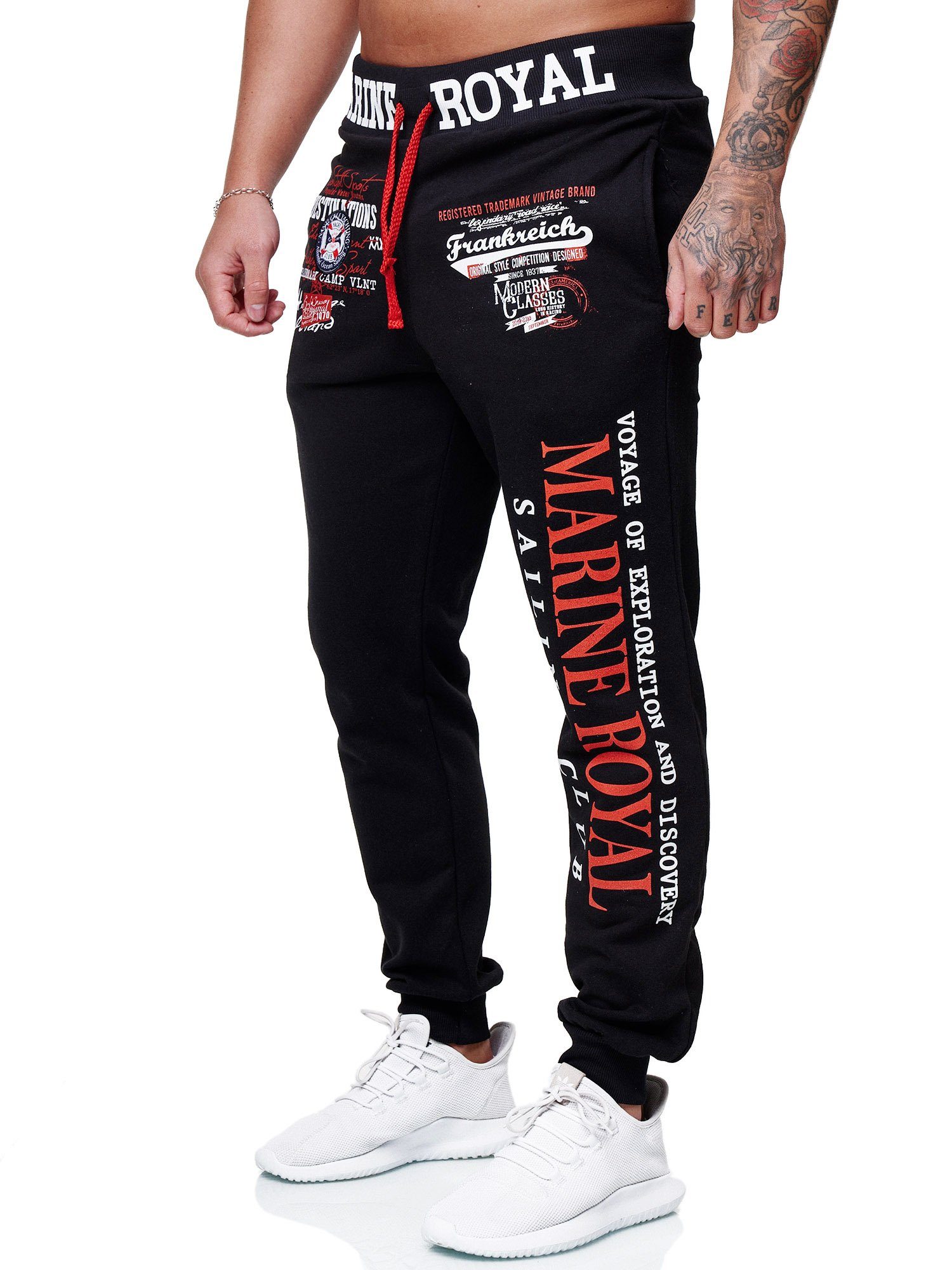 OneRedox Jogginghose 3629C (Sporthose Trainingshose Sweatpants, 1-tlg) Fitness Freizeit Casual Schwarz-rot