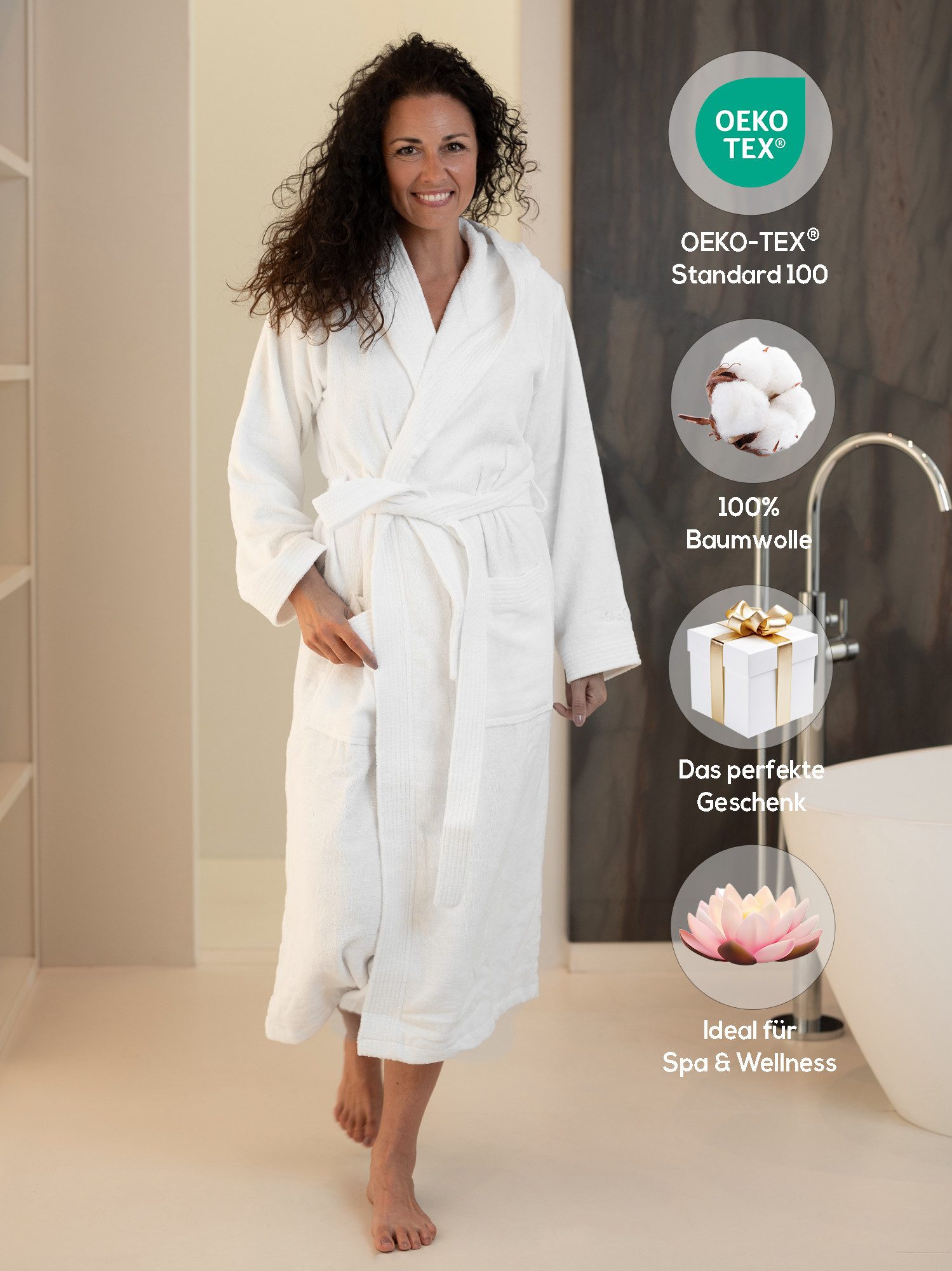 SIEGENTHAL Damenbademantel SIEGENTHAL® Damen Bademantel Frottee Velour Kapuze Weich Wellness Spa, Kapuze, Bindegürtel