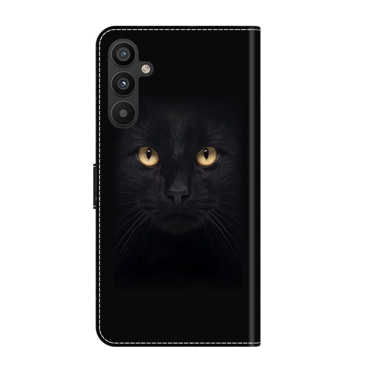 CLM-Tech Handytasche für Samsung Galaxy A15 5G Hülle Tasche aus Kunstleder Klapphülle (schwarze Panther Augen, Handyhülle Wallet Flip Case Cover Etui), Schutzhülle mit Standfunktion, Kartenfächer, und Magnetverschluss