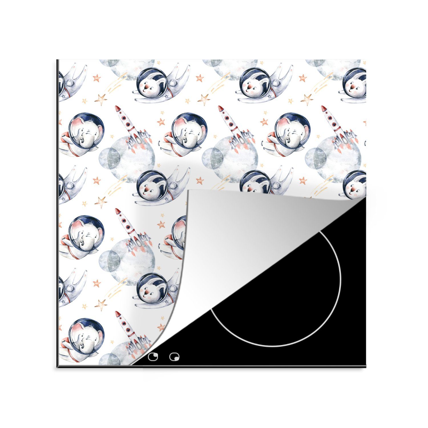 MuchoWow Herdblende-/Abdeckplatte Muster - Raumfahrt - Tiere - Jungen - Kinder - Mädchen, Vinyl, (1 tlg), 78x78 cm, Ceranfeldabdeckung, Arbeitsplatte für küche