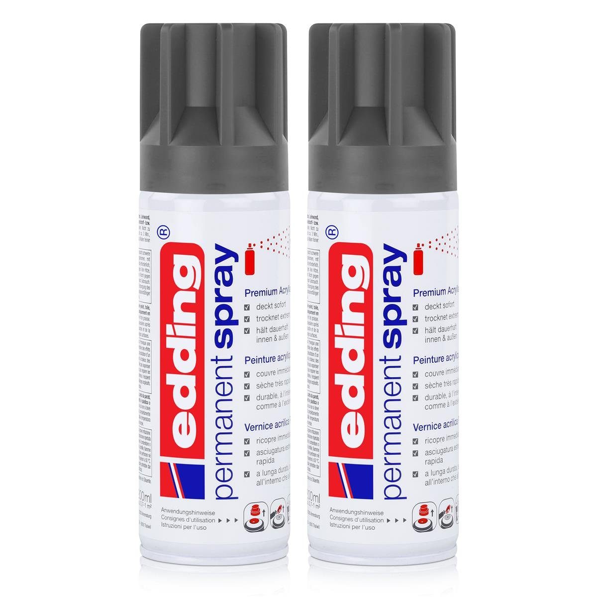 edding Sprühfarbe edding Permanent Spray anthrazit 200 ml Premium Acryllack (2er Pack)