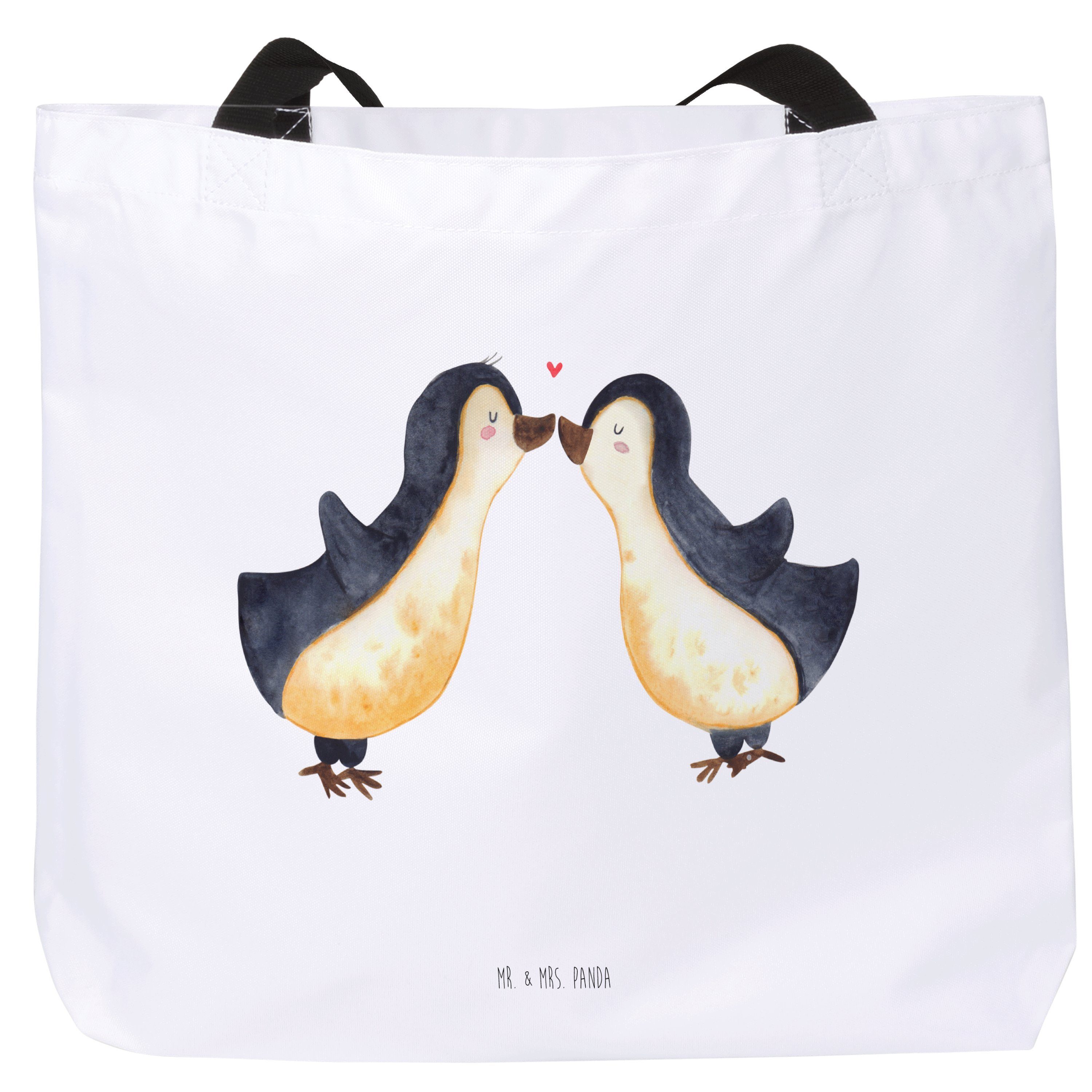 Mr. & Mrs. Panda Shopper Pinguin Liebe - Weiß - Geschenk, große Liebe, Alltagstasche, Ehemann, (1-tlg) | Shopper