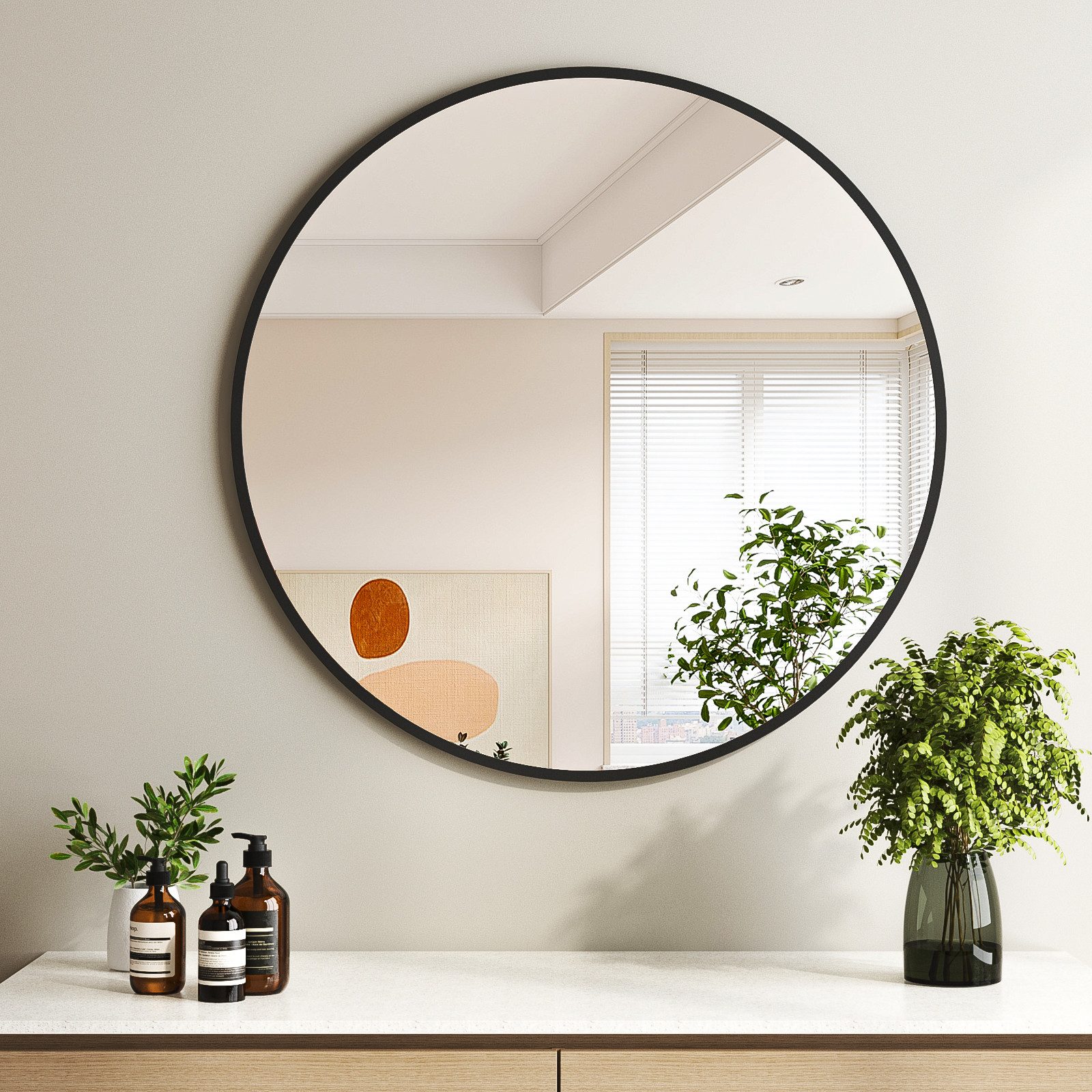 Hopibath Spiegel flur Rund Flurspiegel Wandspiegel Schwarz (Rundspiegel, 40 günstig online kaufen