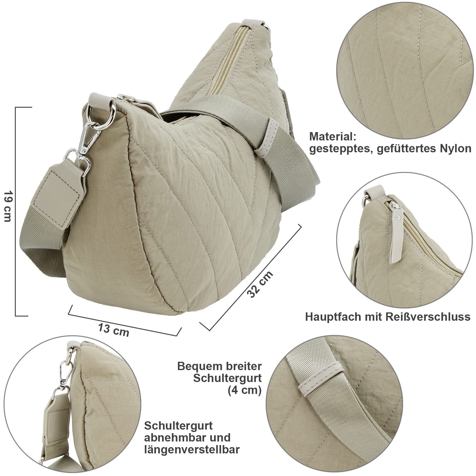 J JONES JENNIFER JONES Umhängetasche Leichte Damen Schultertasche Groß Nylon gesteppt wattiert breiter Gurt, Leicht