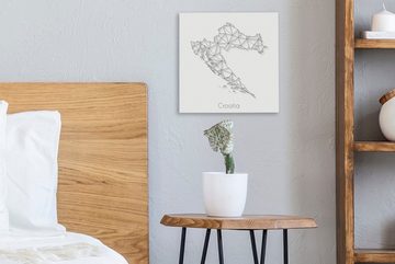 OneMillionCanvasses® Leinwandbild Karte von Kroatien aus Linien in Schwarz und Weiß, (1 St), Leinwand Bilder für Wohnzimmer Schlafzimmer