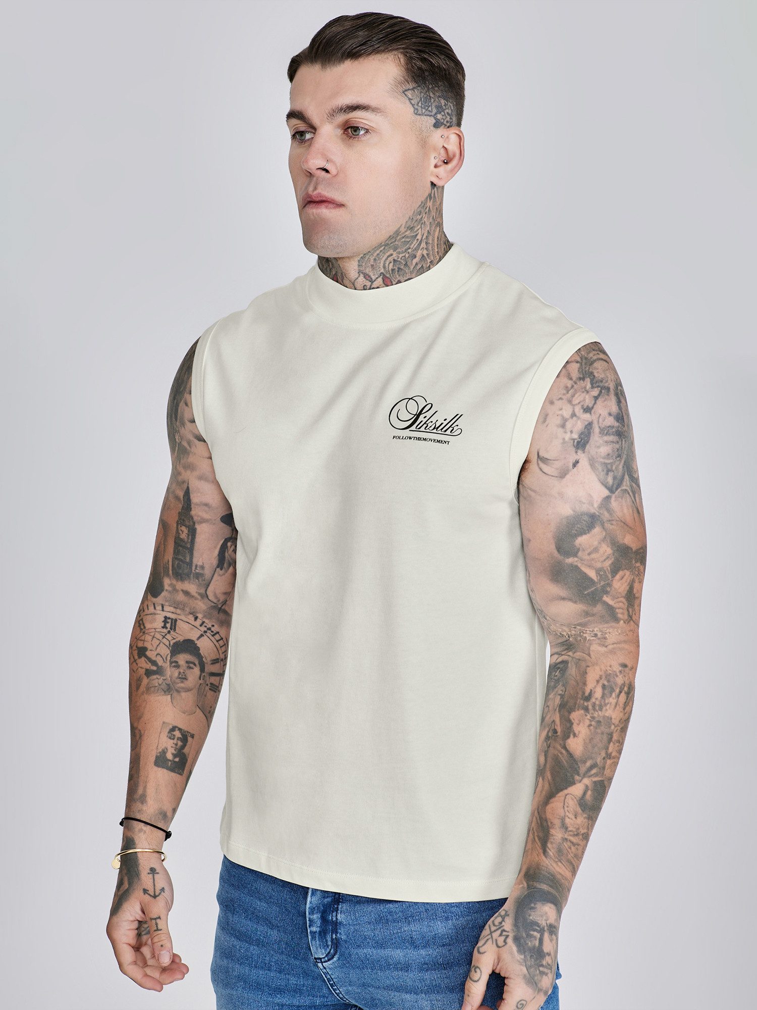 Siksilk Tanktop SikSilk Herren Ecru Ärmelloses T-Shirt günstig online kaufen