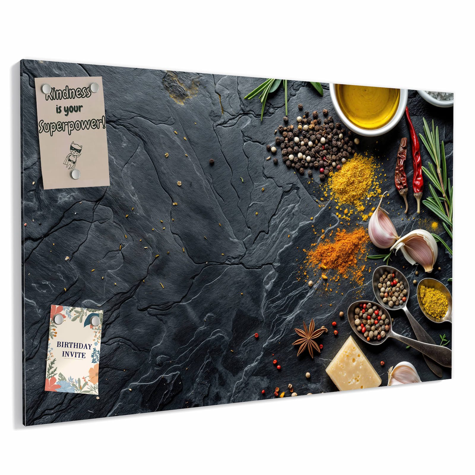 Primedeco Memoboard Metall Küche Zutaten – beschreibbar & magnetisch, (Inklusive Stift, Magnete und Montagematerial, 1-tlg., 9 verschiedene Größen), Magnetisch und Beschreibbar