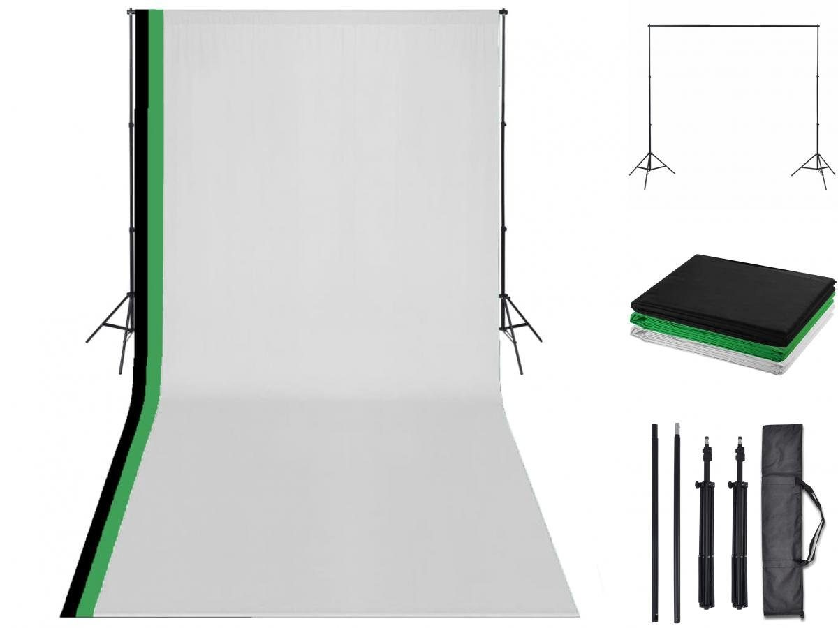 Gebot vidaXL Fotohintergrund Fotostudio Rahmen verstellbar Set 3 Baumwolle-Hintergründe 3x6m