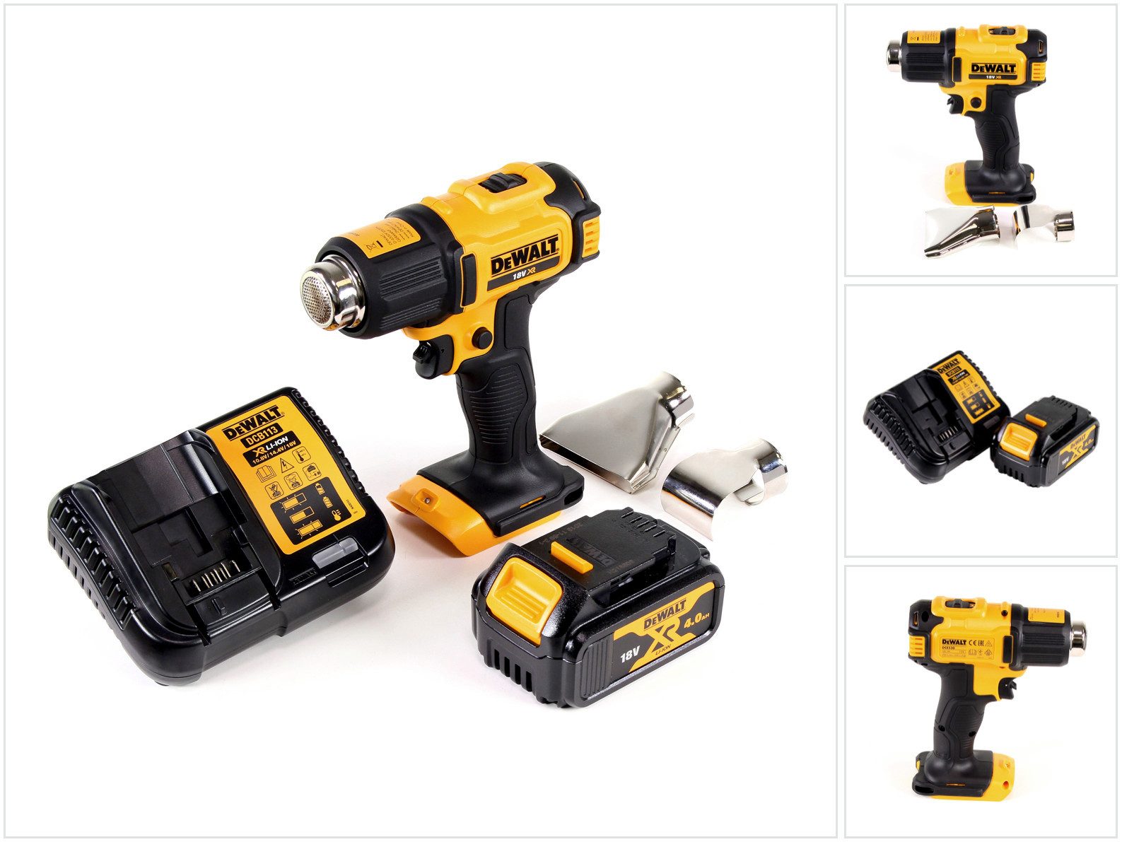 DeWalt Heißluftgebläse DCE 530 M1 Akku Heißluftpistole 18V 530°C + 1x Akku 4,0Ah + 1x Lader