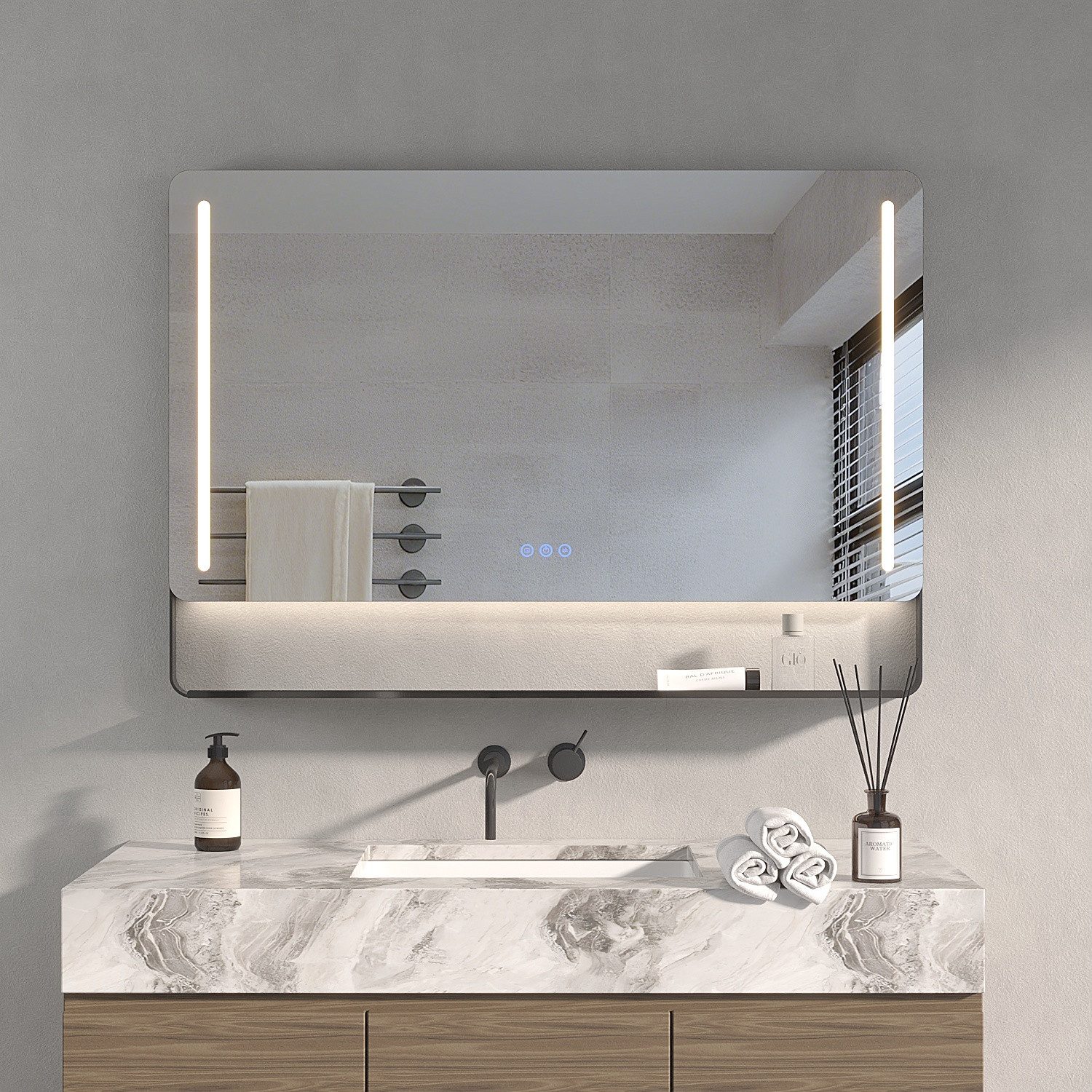 AQUABATOS Badspiegel Badspiegel mit LED Beleuchtung Wandspiegel mit Ablage günstig online kaufen