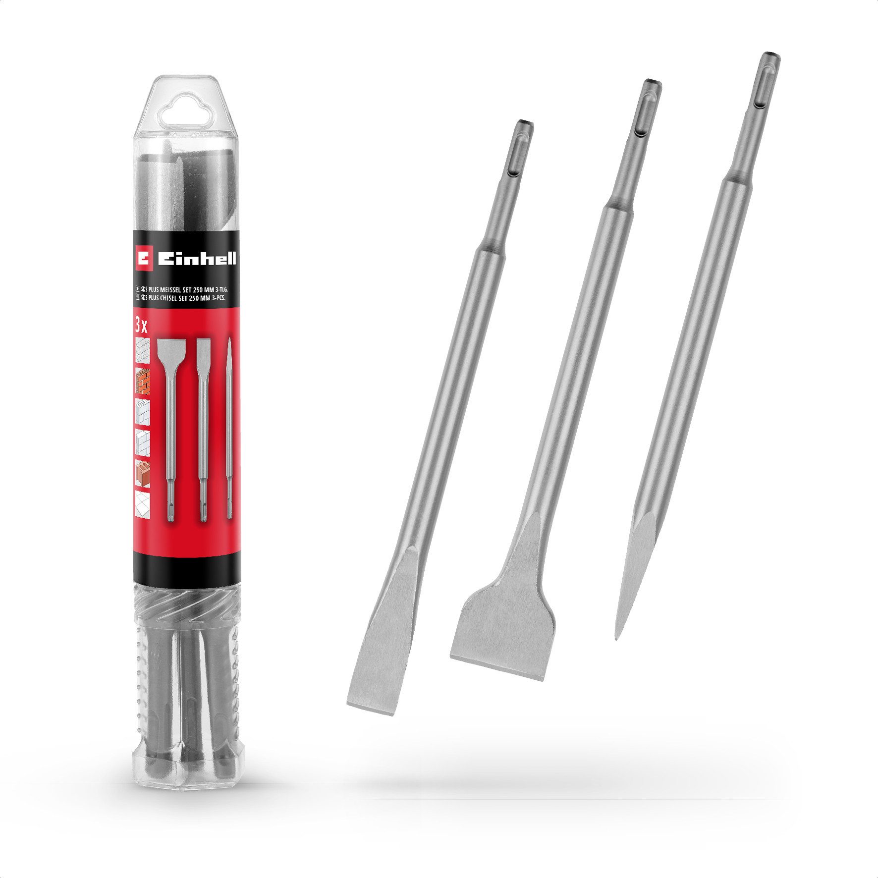 Einhell Meißel-Set, 4,6 in mm, für SDS-Plus, (3-tlg) Spitzmeißel, Flachmeißel, Spatmeißel