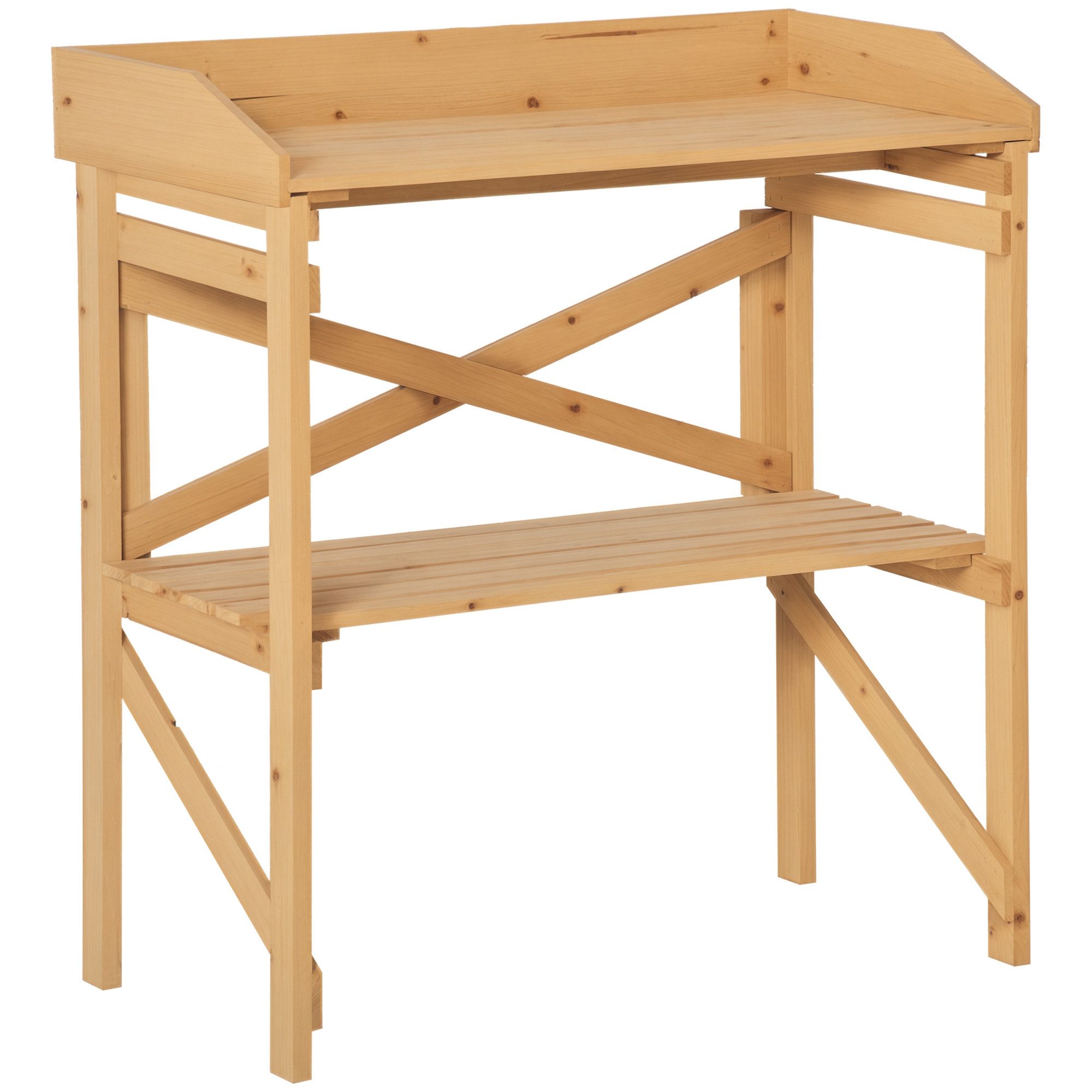 Outsunny Pflanztisch mit Ablagefläche, Holz (Gärtnertisch, 1-St., Blumentisch), für Garten, Braun