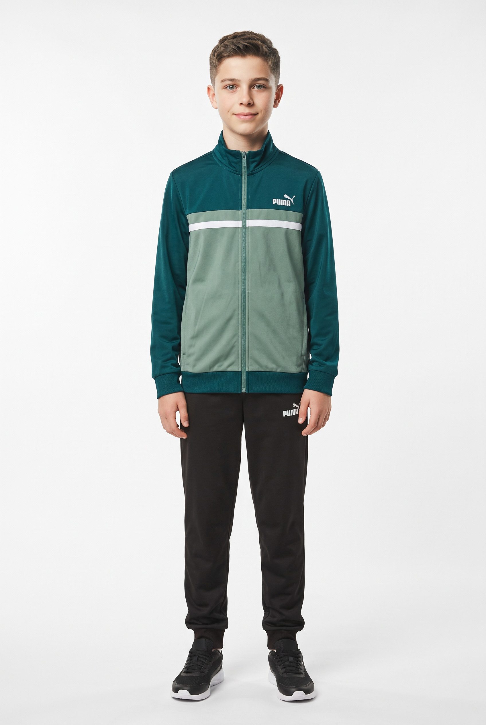 PUMA Trainingsanzug POLY COLORBLOCK SUIT B (2-tlg), zweiteiliges Set, mit Reißverschluss am Oberteil, aus Polyester