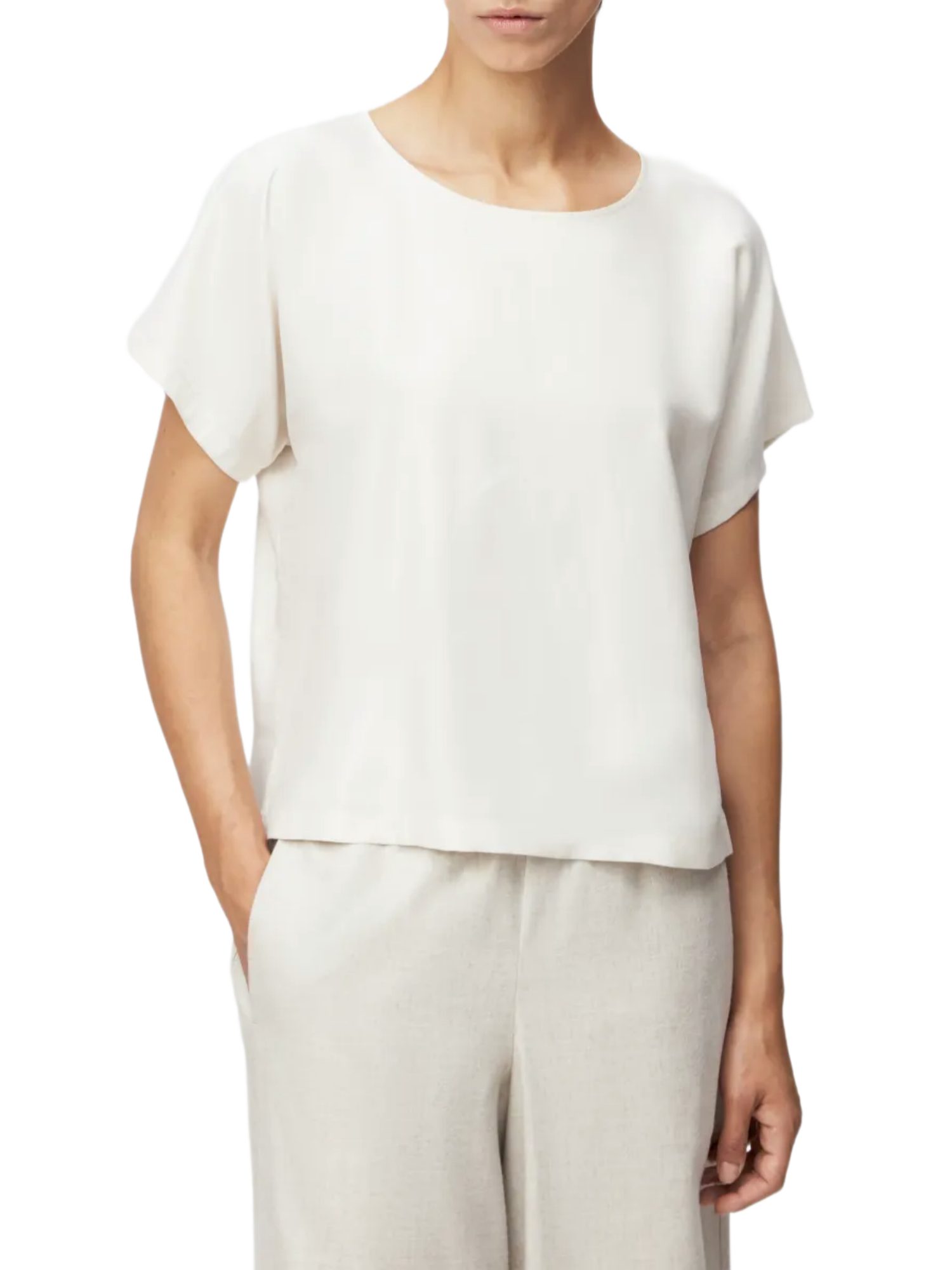 Drykorn Hemdbluse weiß,Casual,Cupro,Unifarben,Rundhals,Kurz,Relaxed Fit